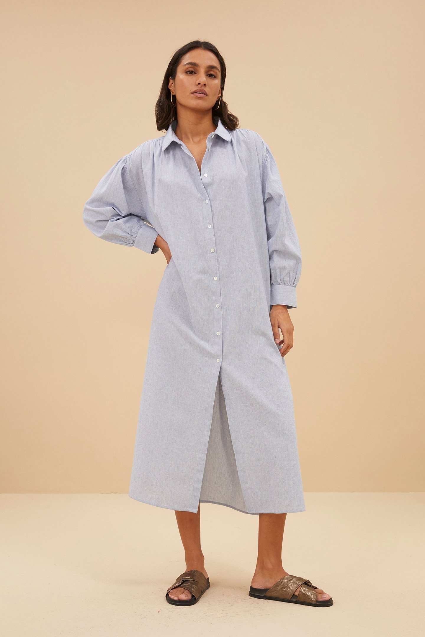 PIN STRIPE SHIRT DRESS INDI GREY 1