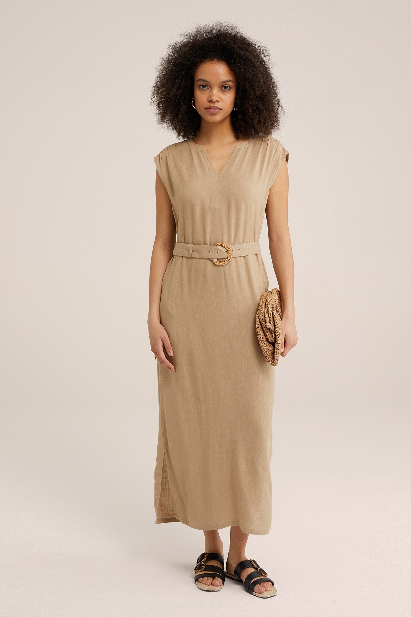 DRESS MID LENGTH LIGHT BROWN 1