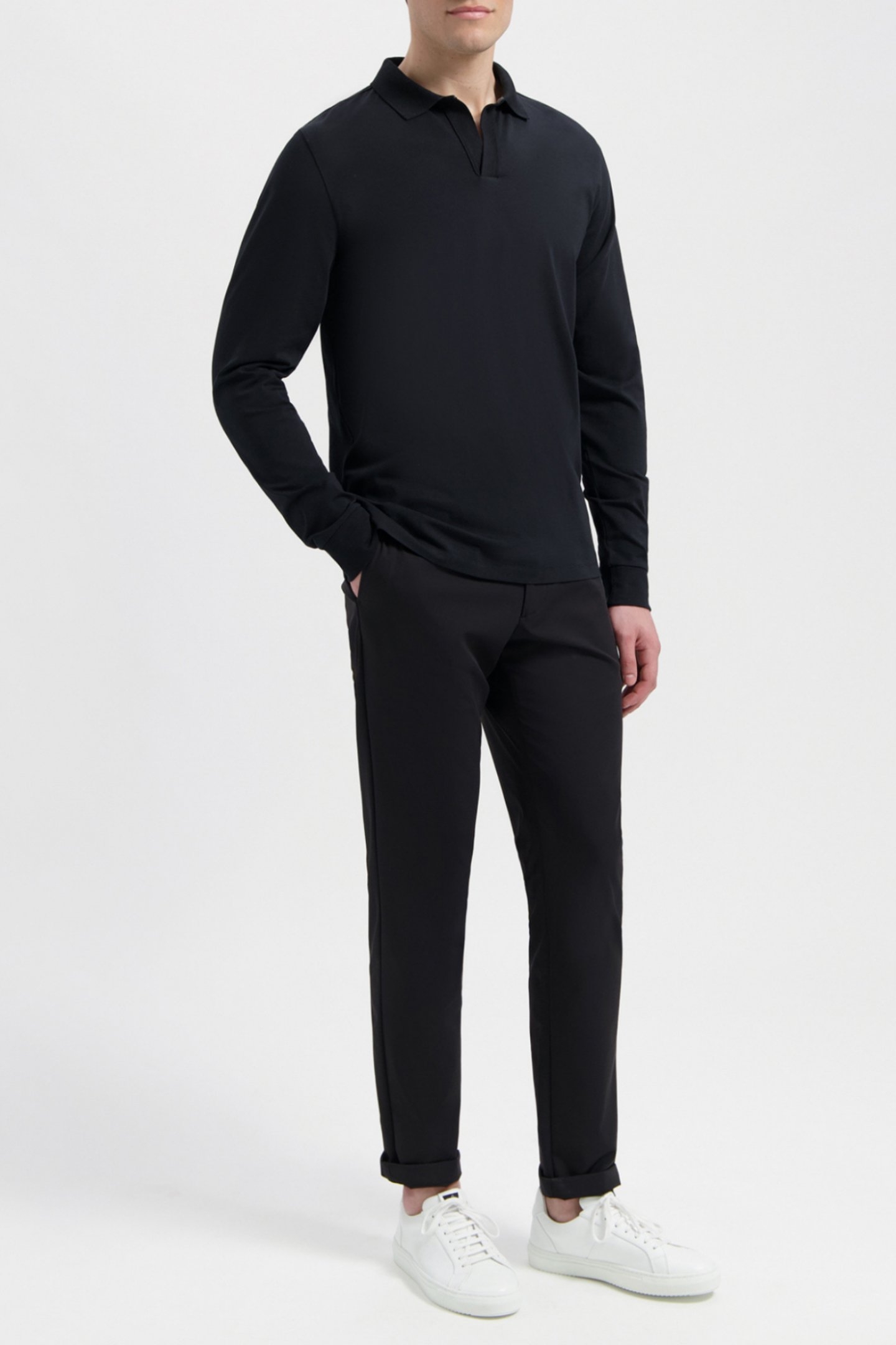 FILIP | JERSEY STRETCH LONGSLEEVE POLO PURE BLACK 3
