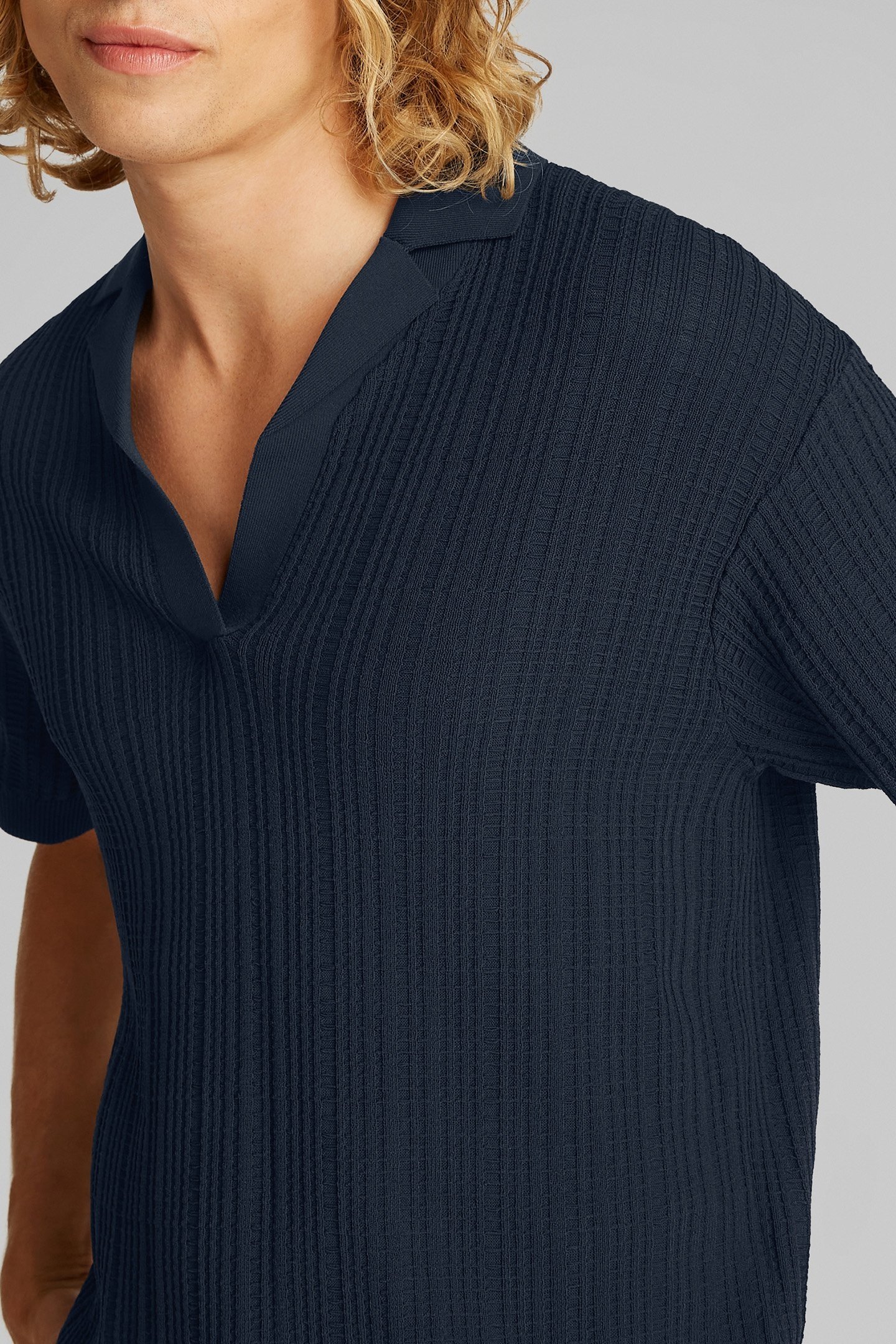 OPEN KNIT LONG FIT POLO DARK SAPPHIRE 5