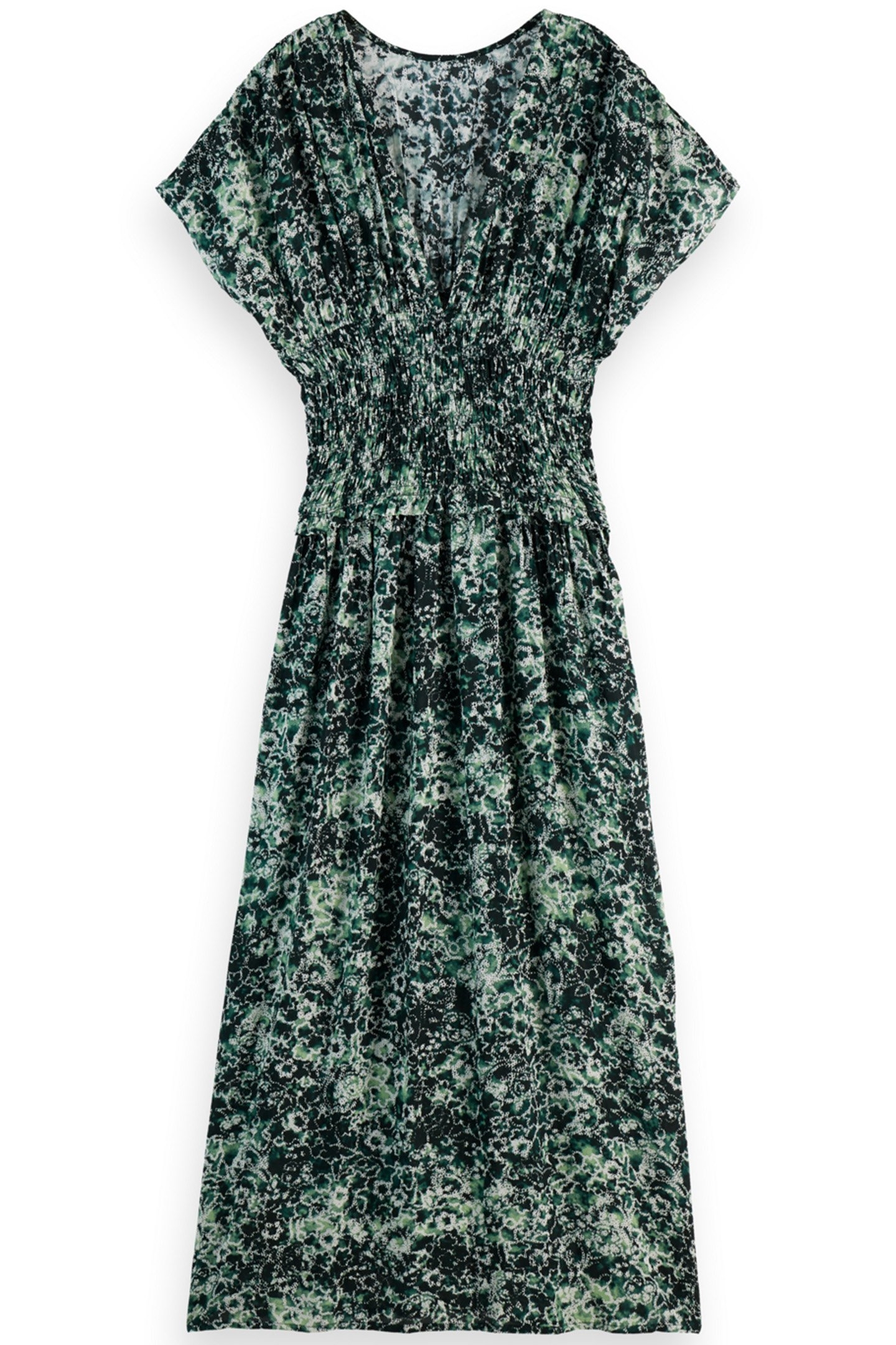 PRINTED MODAL SMOCK WAIST MAXI DRESS SHIBORI FLORAL GREEN 1