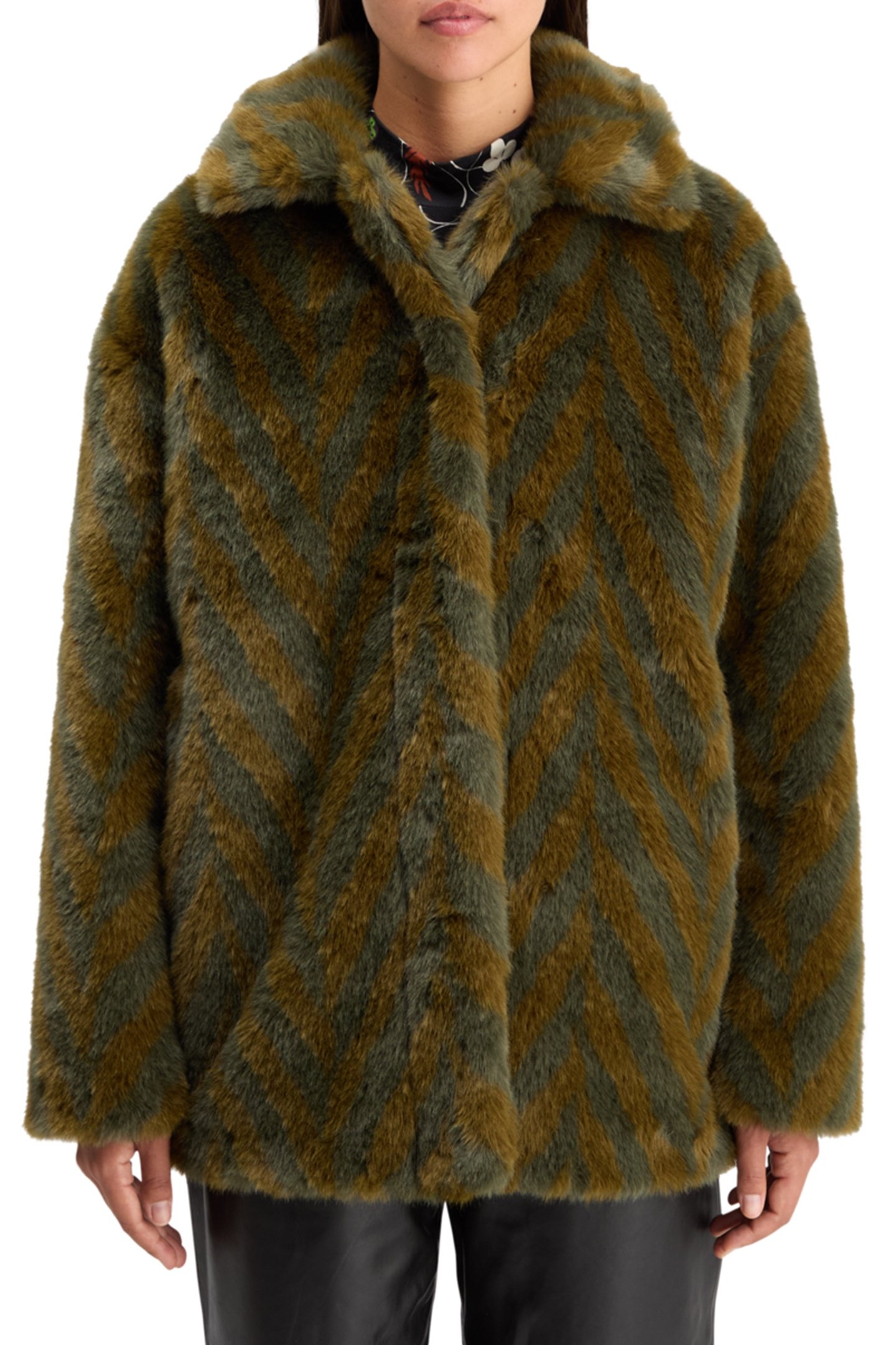 A-LINE FAUX FUR COAT OLIVE 1