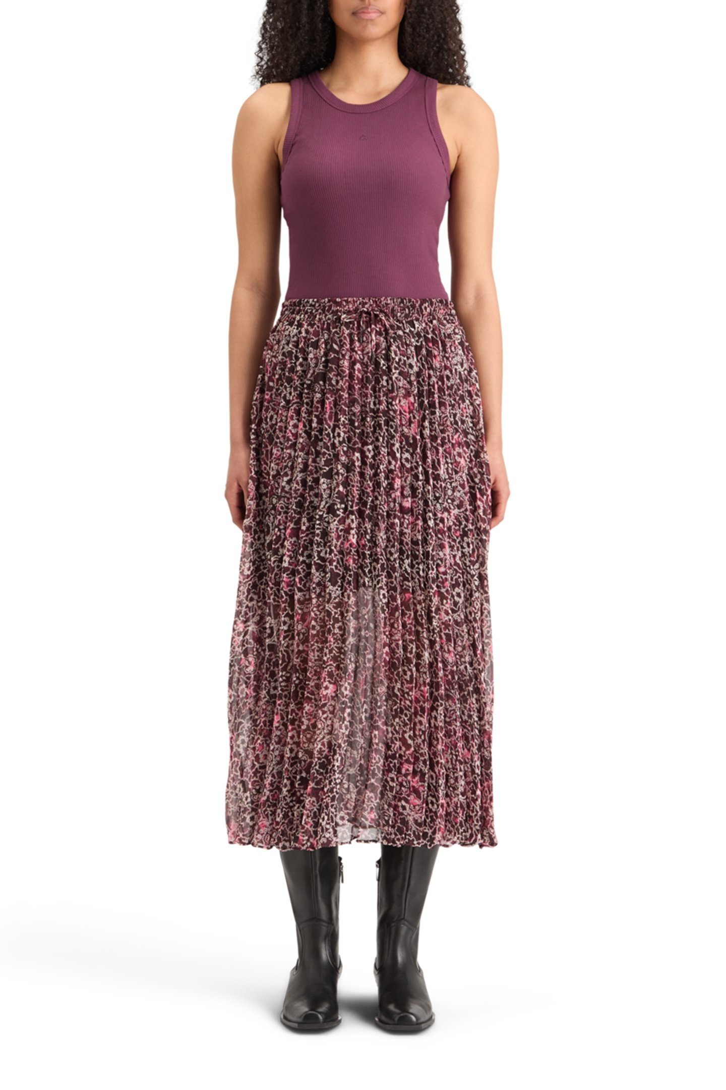 PLEATED PRINTED SKIRT SHIBORI FLORAL PINK 1