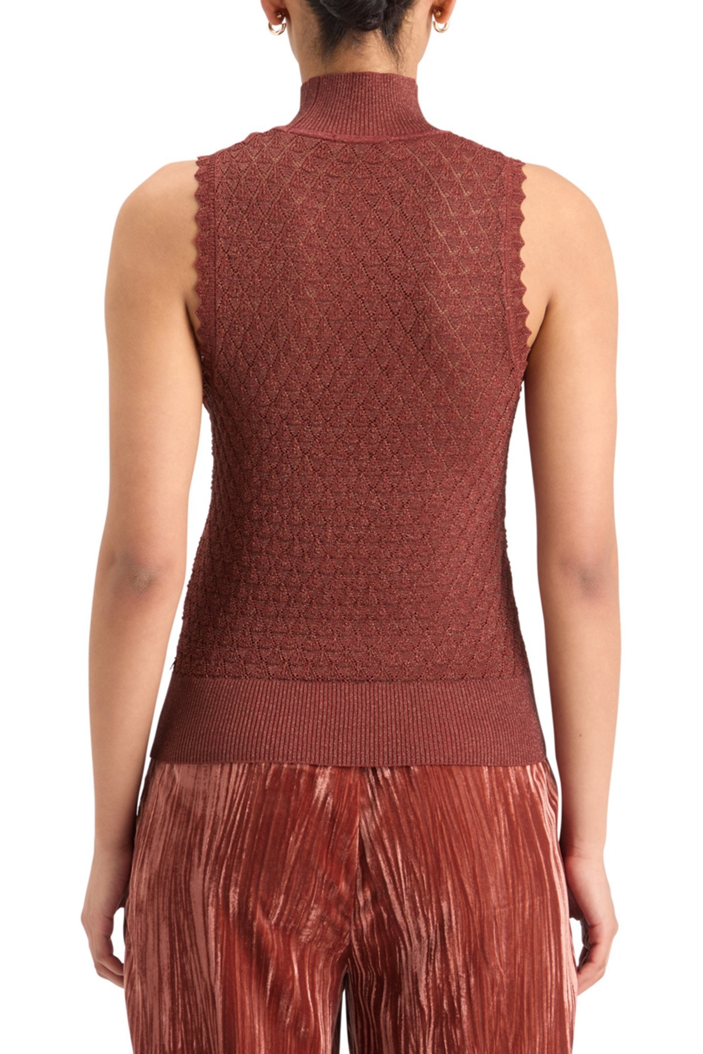 METALLIC POINTELLE KNITTED TANK RUST 2