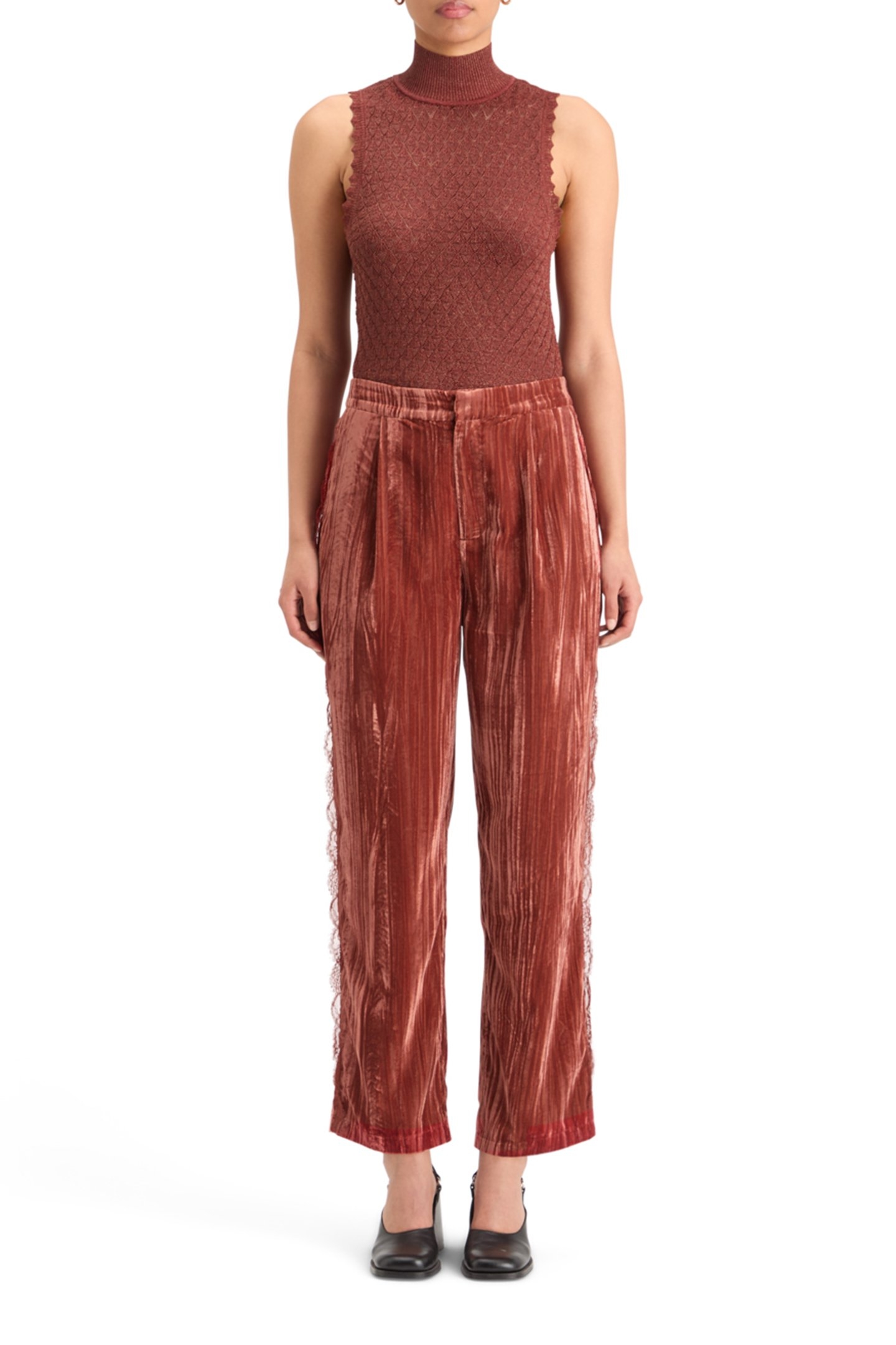 METALLIC POINTELLE KNITTED TANK RUST 3