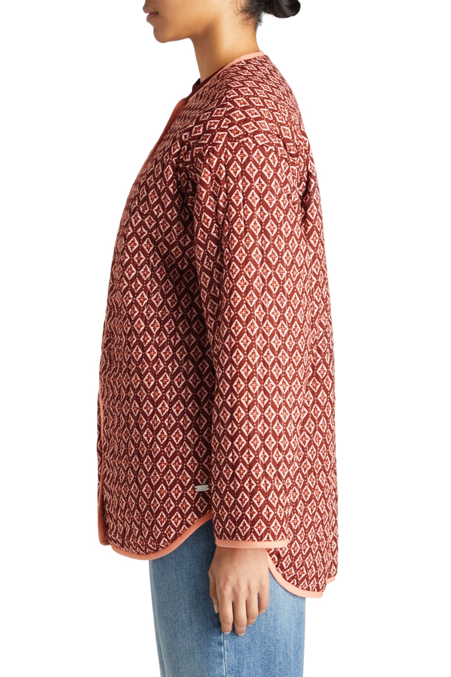 REVERSIBLE BLOCKPRINT LINER JACKET GEO FLOWER BORDEAUX 7