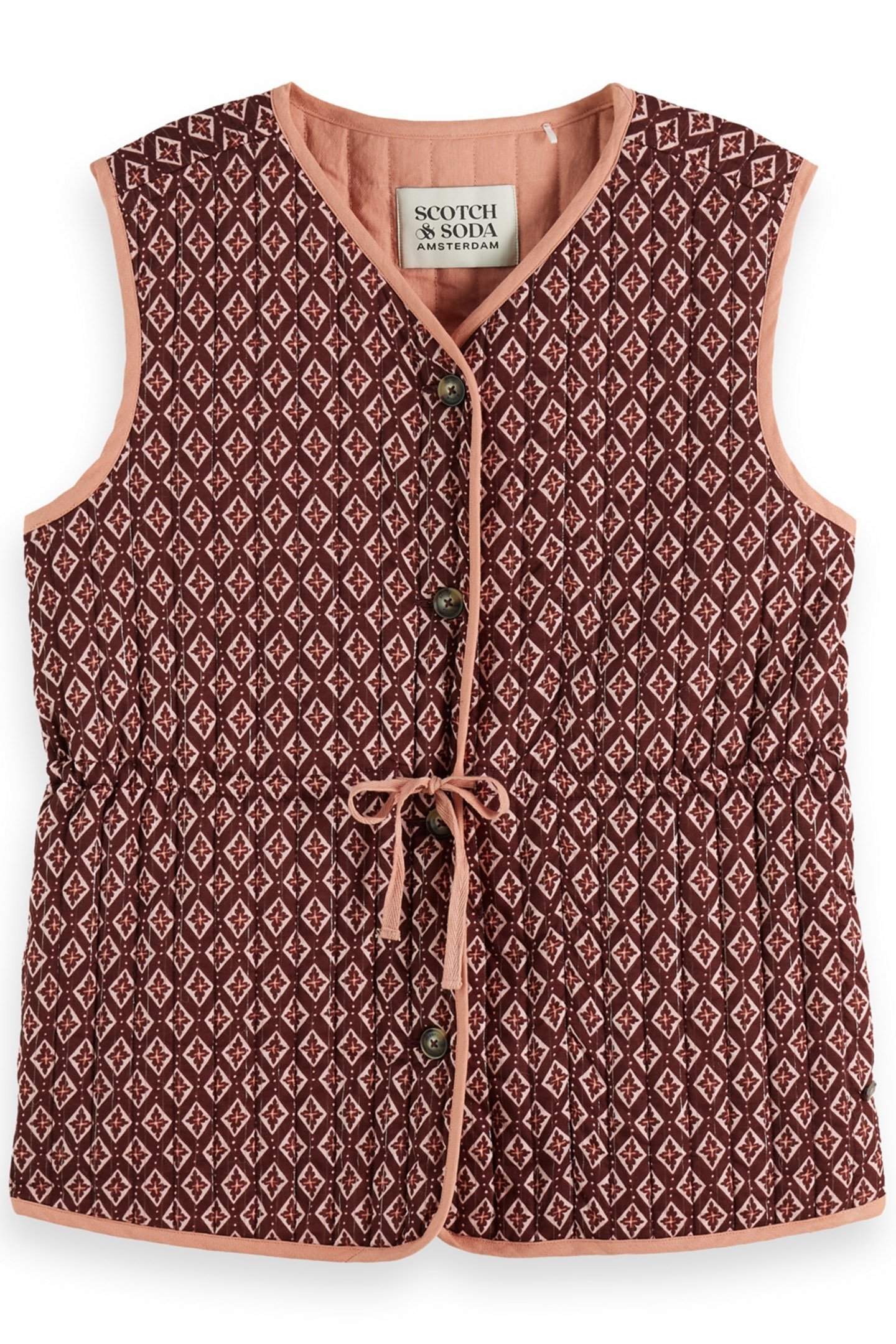 BLOCK PRINT GILET GEO FLOWER BORDEAUX 3