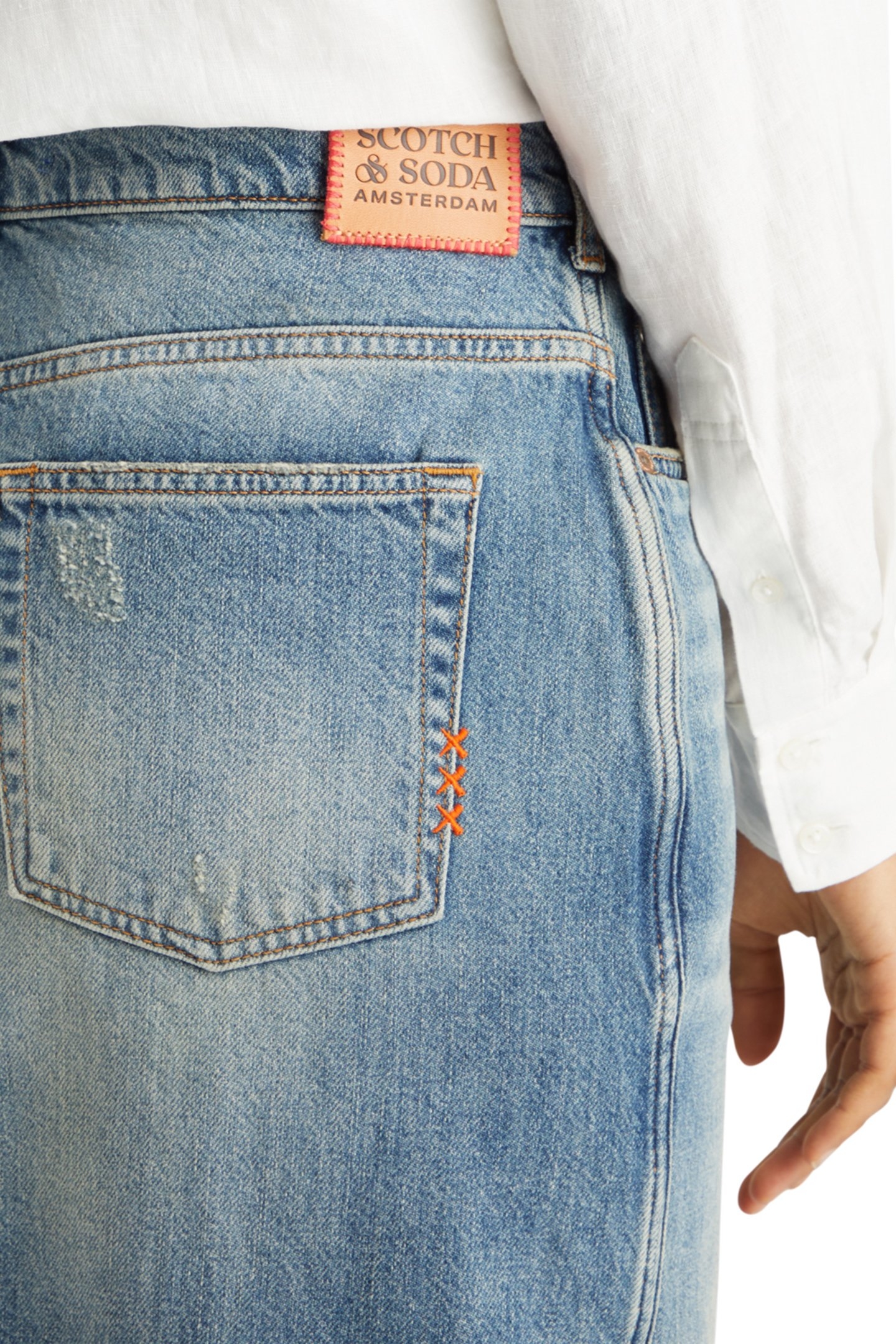 LONG VINTAGE WASHED DENIM SKIRT WITH FRONT SPLIT FRISCO NIGH 8