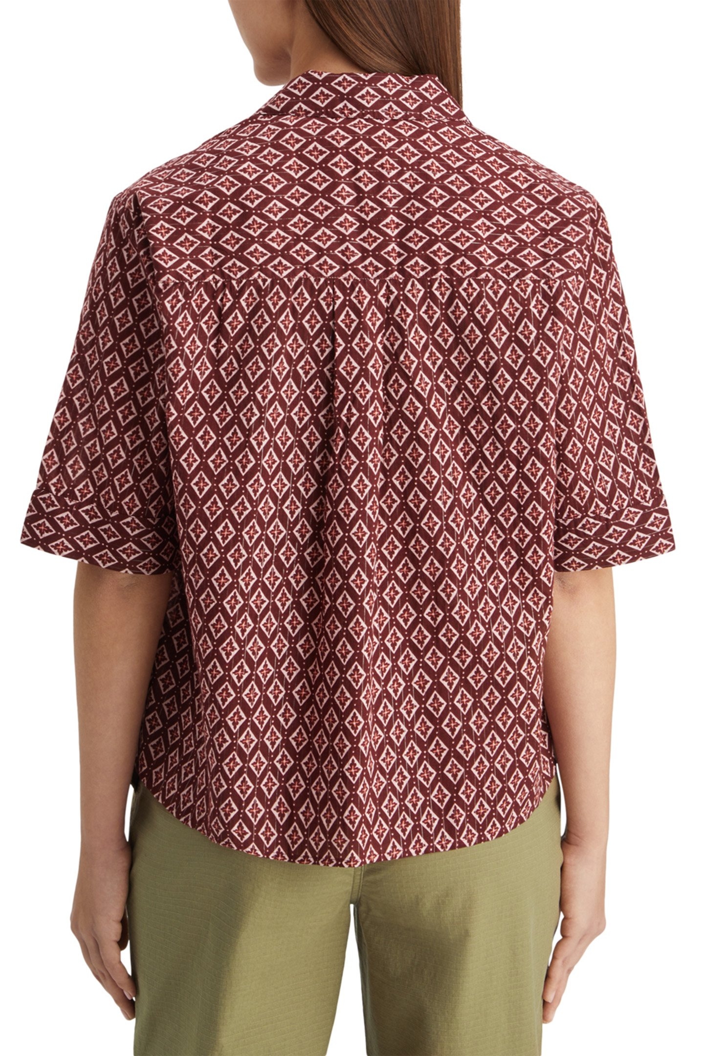 SS SHIRT LUREX PRINT GEO FLOWER BORDEAUX 2
