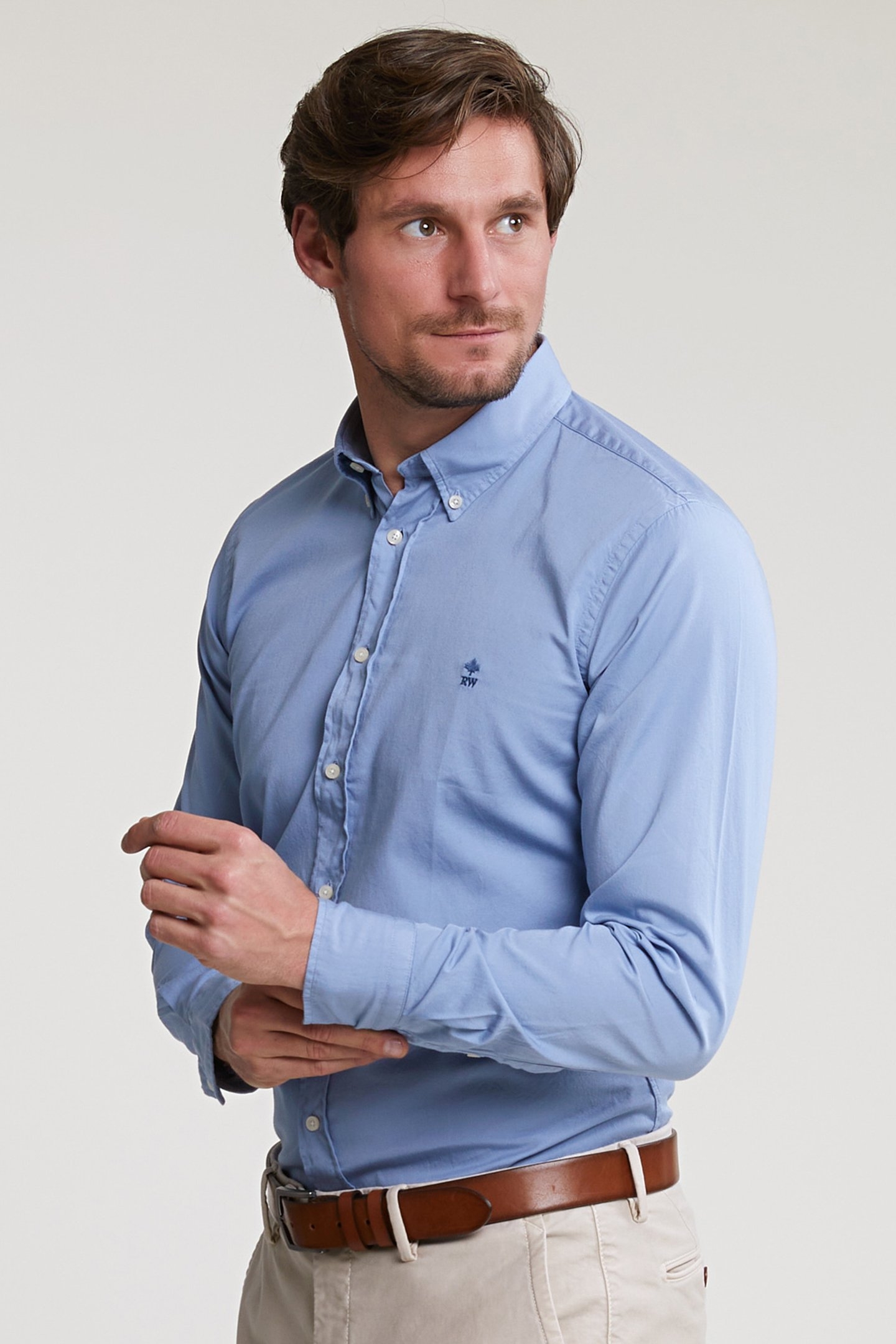 CUSTOM FIT UNI COTTON SHIRT ICE BLUE 1