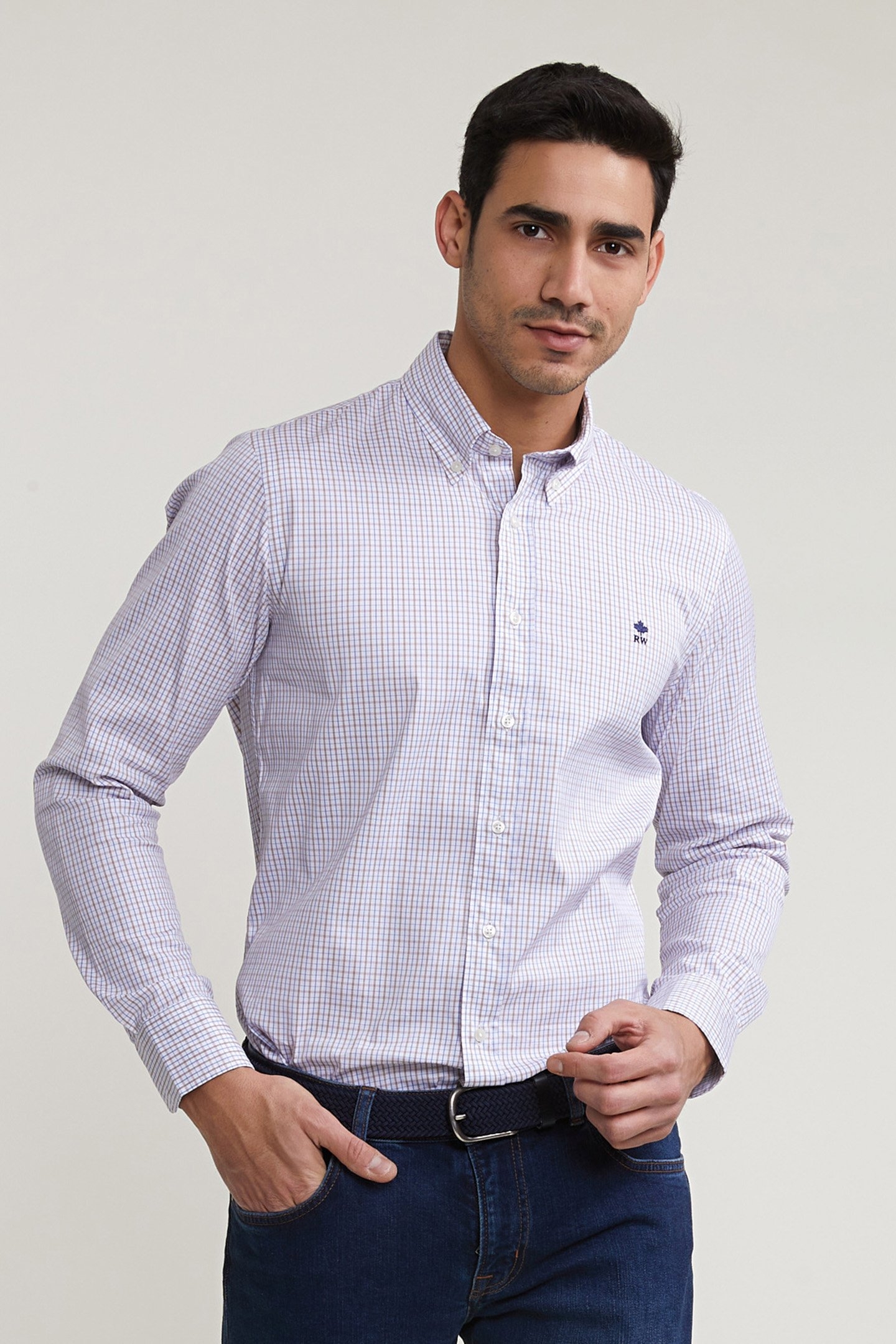 CUSTOM FIT CHECKED SHIRT BROWN/BLUE 1