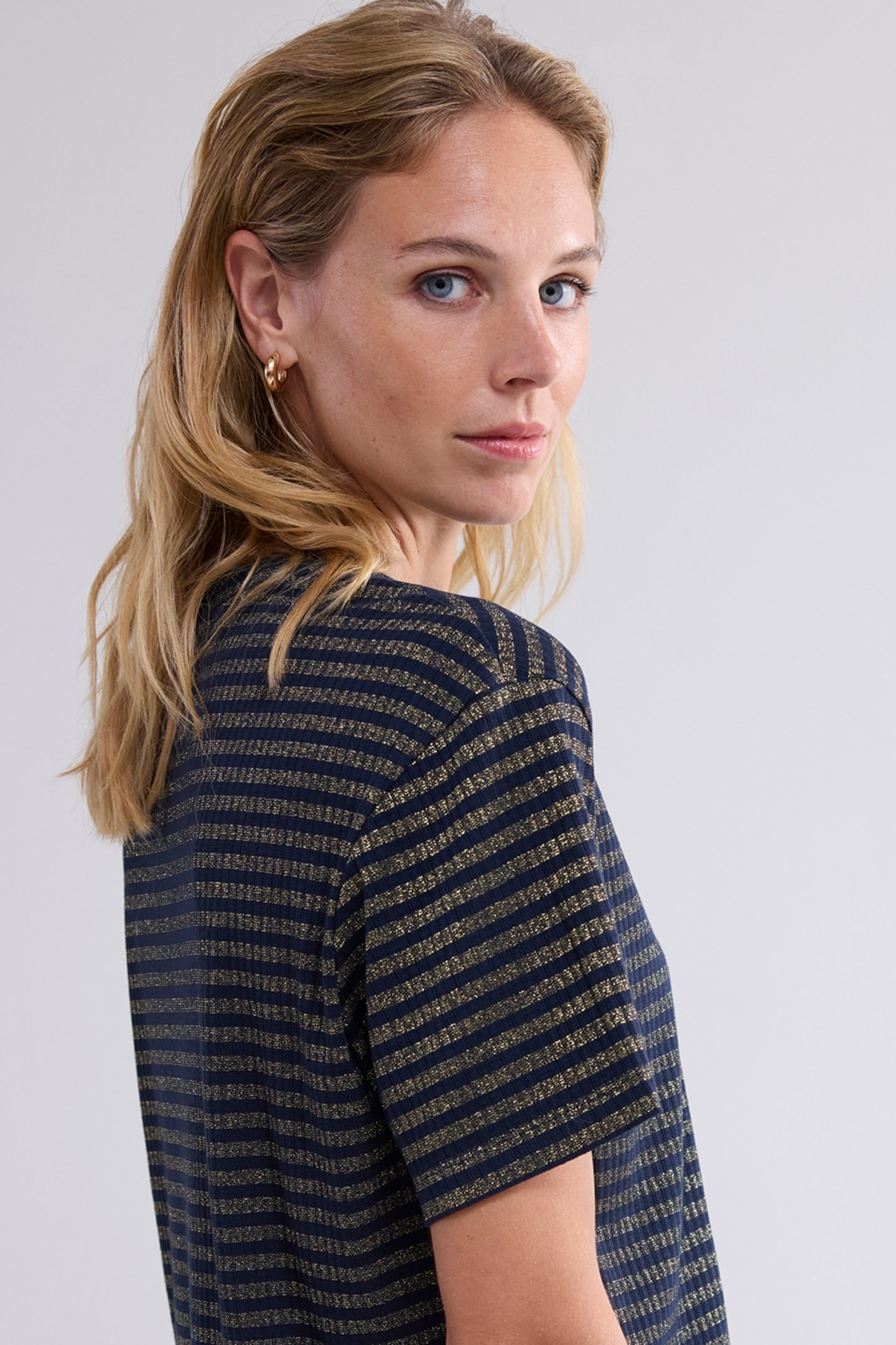 SHORTSLEEVE TOP LUREX RIB STRIPE MIDNIGHT BLUE 3