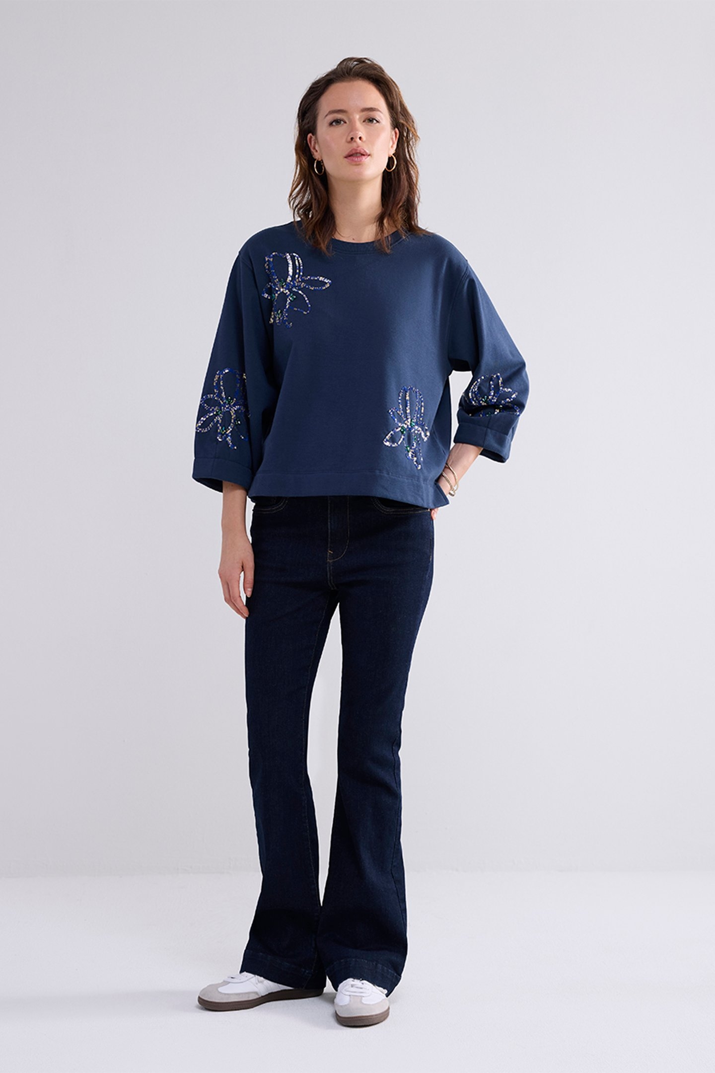 3/4 SLEEVE SWEATSHIRT EMBELLISHED SWEAT MIDNIGHT BLUE 2