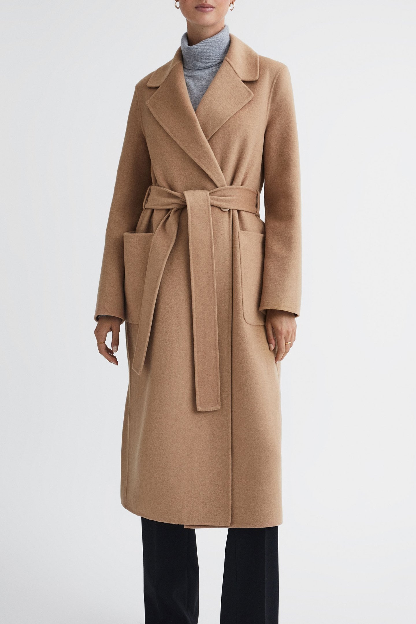 LONG DB BLINDSEAM COAT PATCH POCKET CAMEL 1