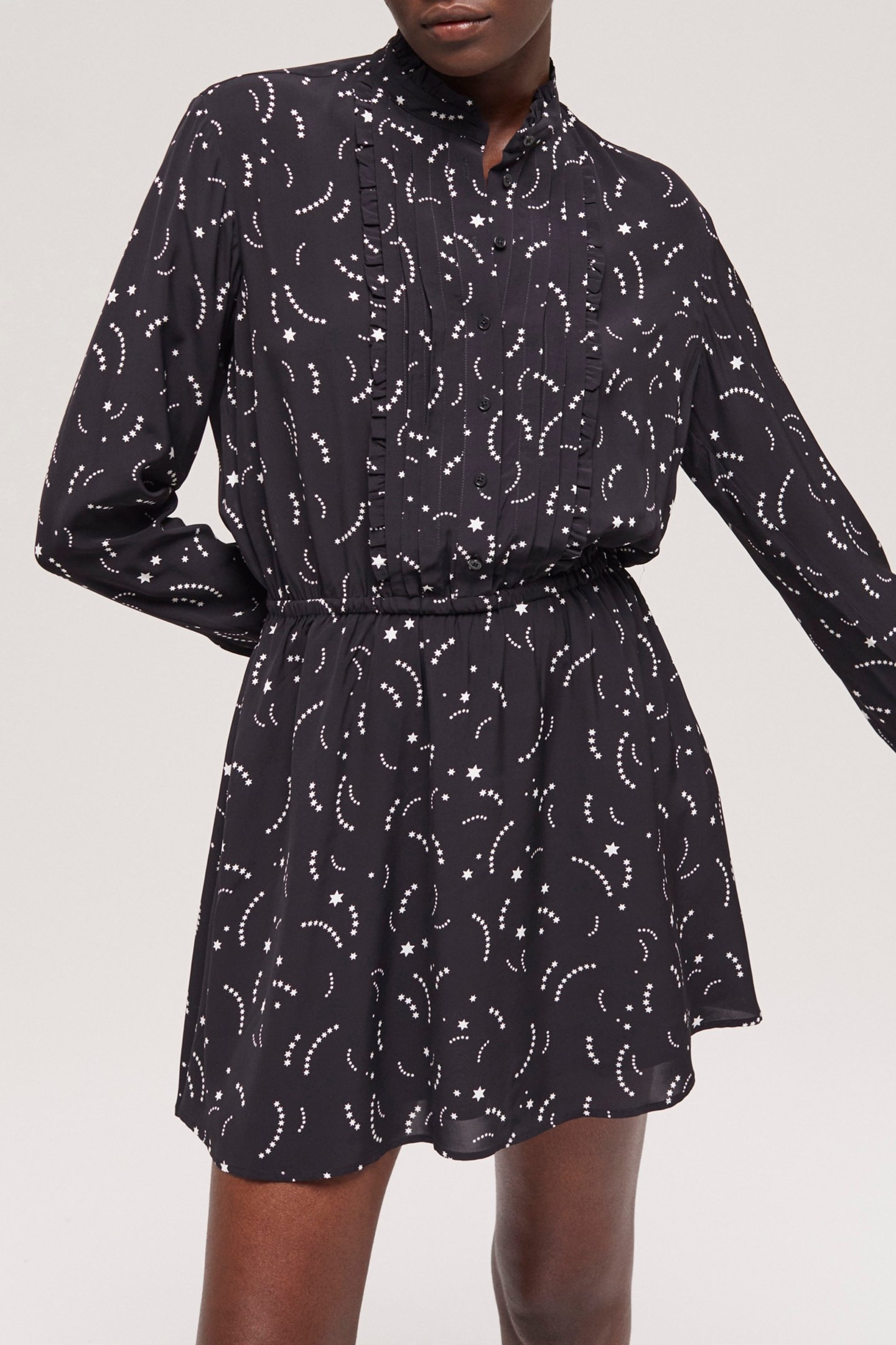 COMET PRINT LONG-SLEEVED SHORT DRESS BLACK WHITE 5