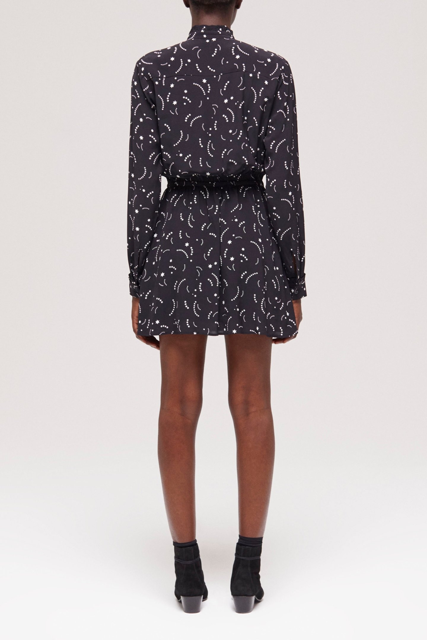 COMET PRINT LONG-SLEEVED SHORT DRESS BLACK WHITE 2