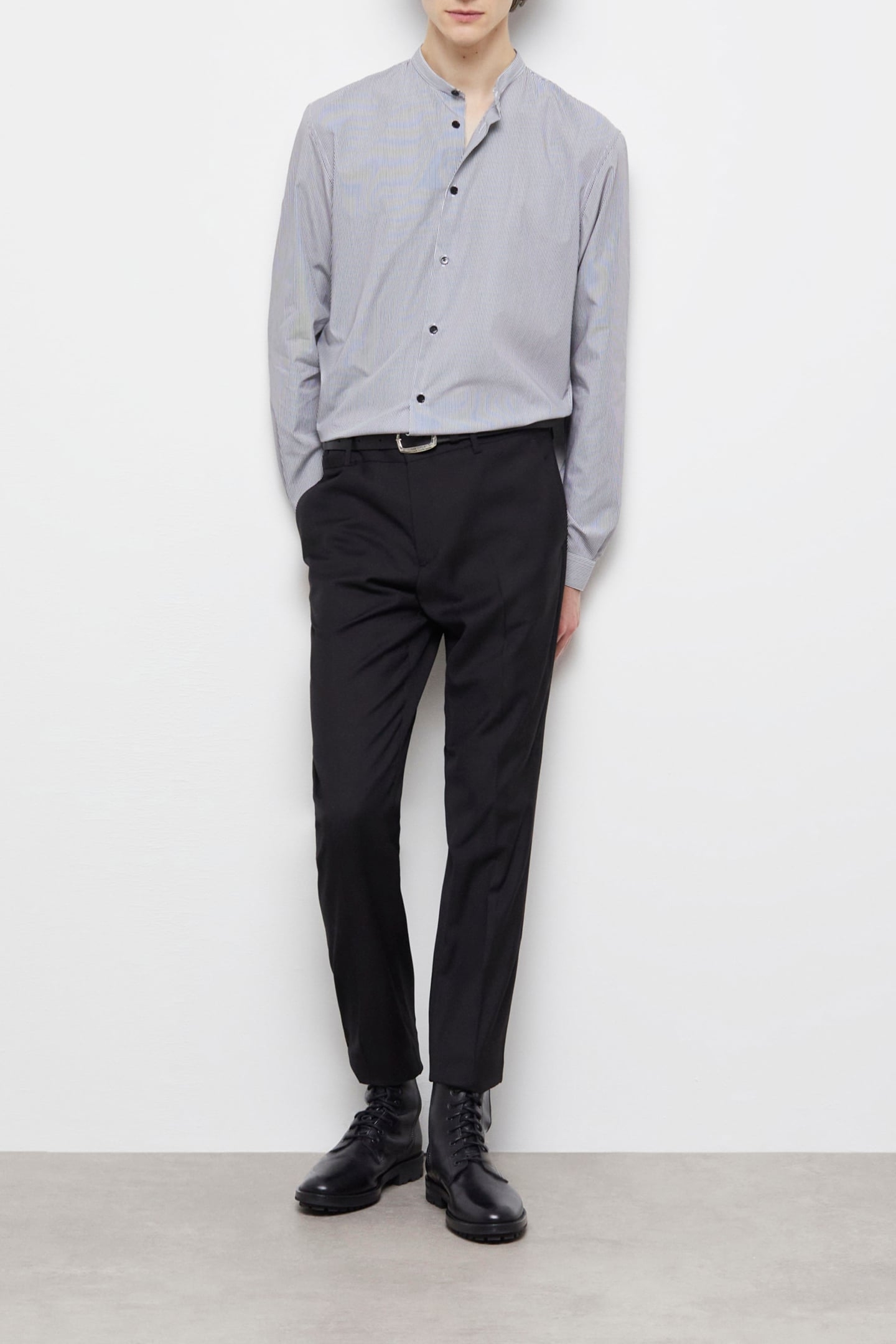 SLIM SHIRT WITH OFFICER COLLAR BLACK WHITE 1