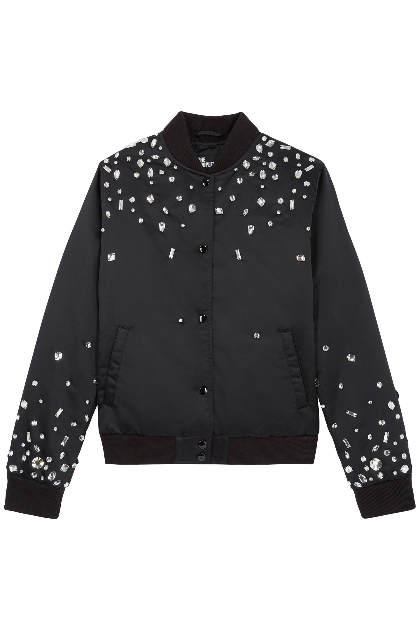 SATIN BOMBER WITH RHINESTONE PEARLS BLACK 1