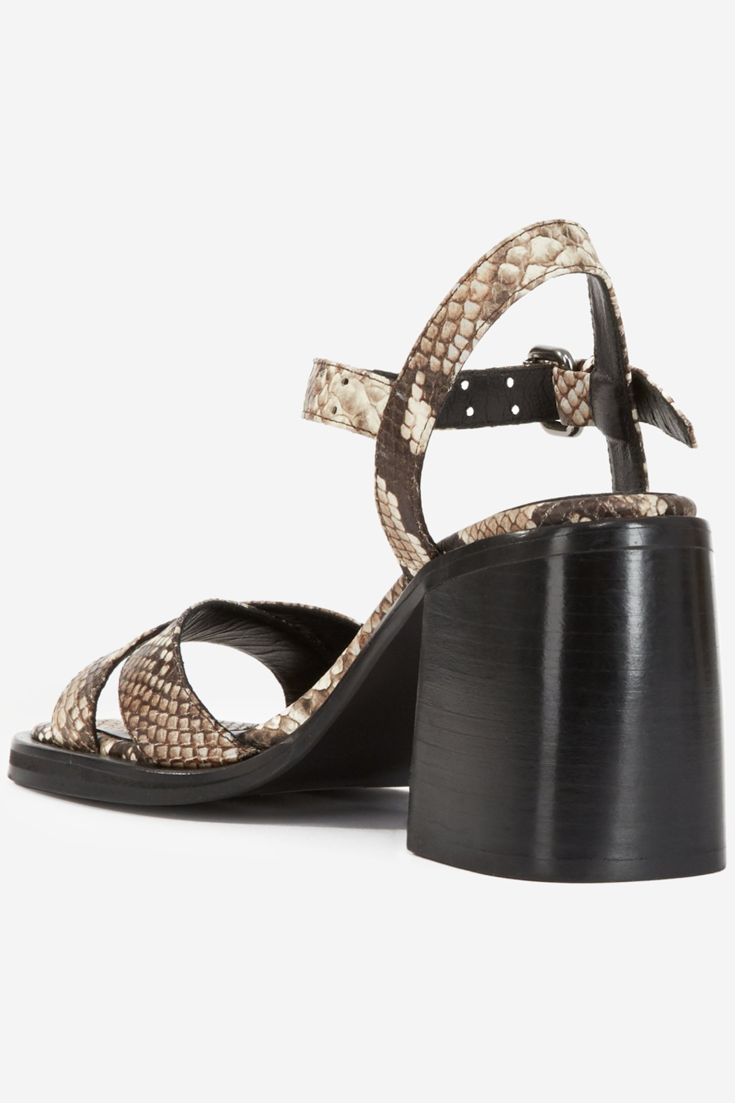 PYTHON EMBOSSED LEATHER HEEL SANDALS BEIGE-BROWN 3