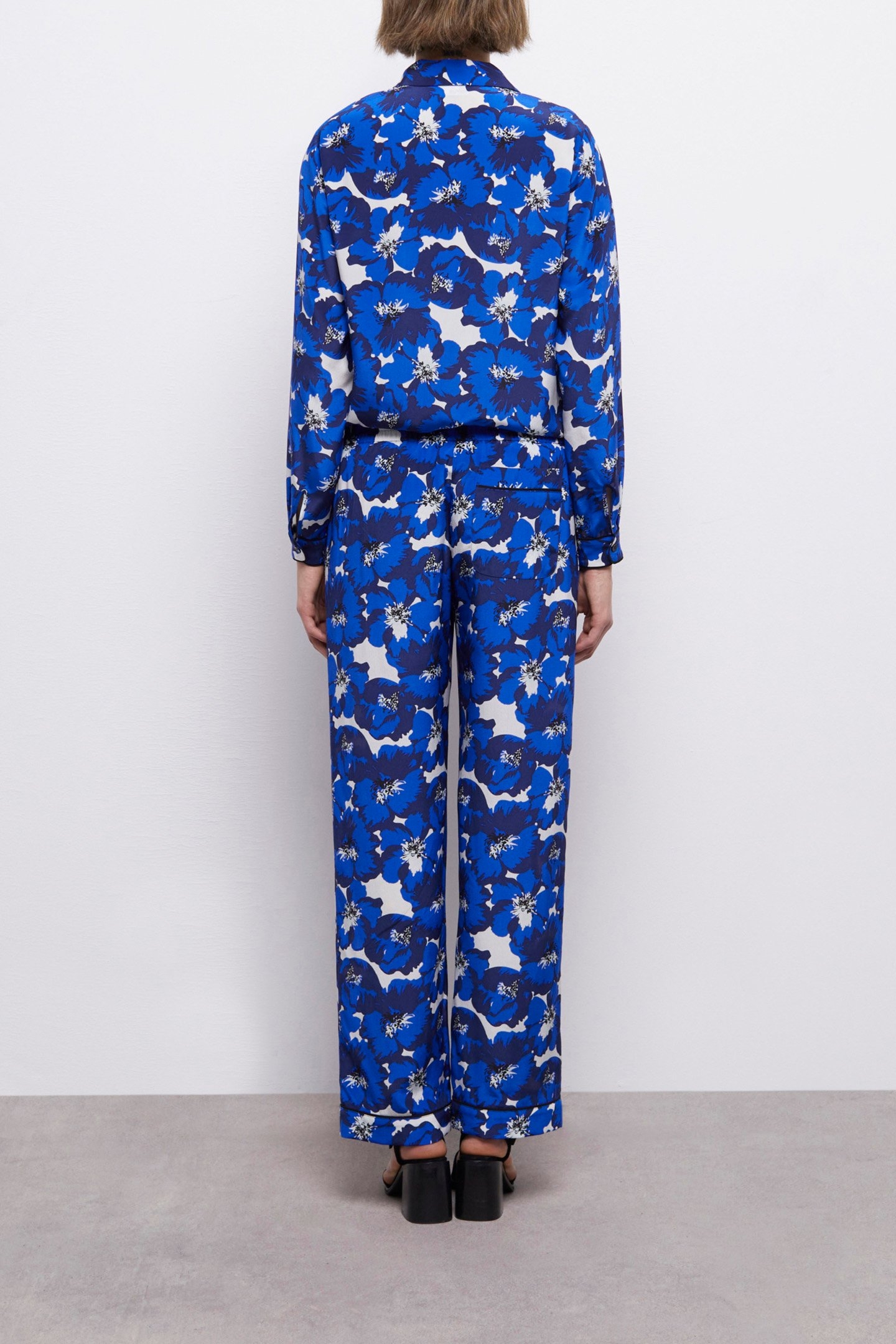 ELASTICATED WAIST WIDE LEG PANTS BLUE 2