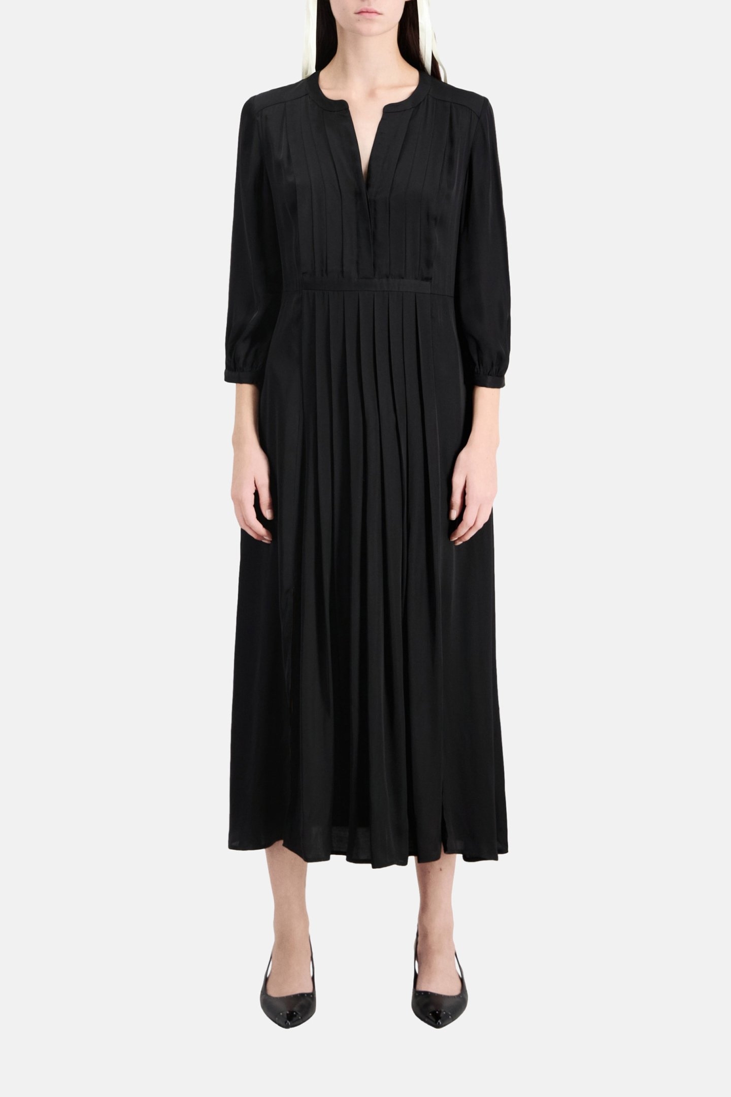 LONG PLEATED DRESS BLACK 1