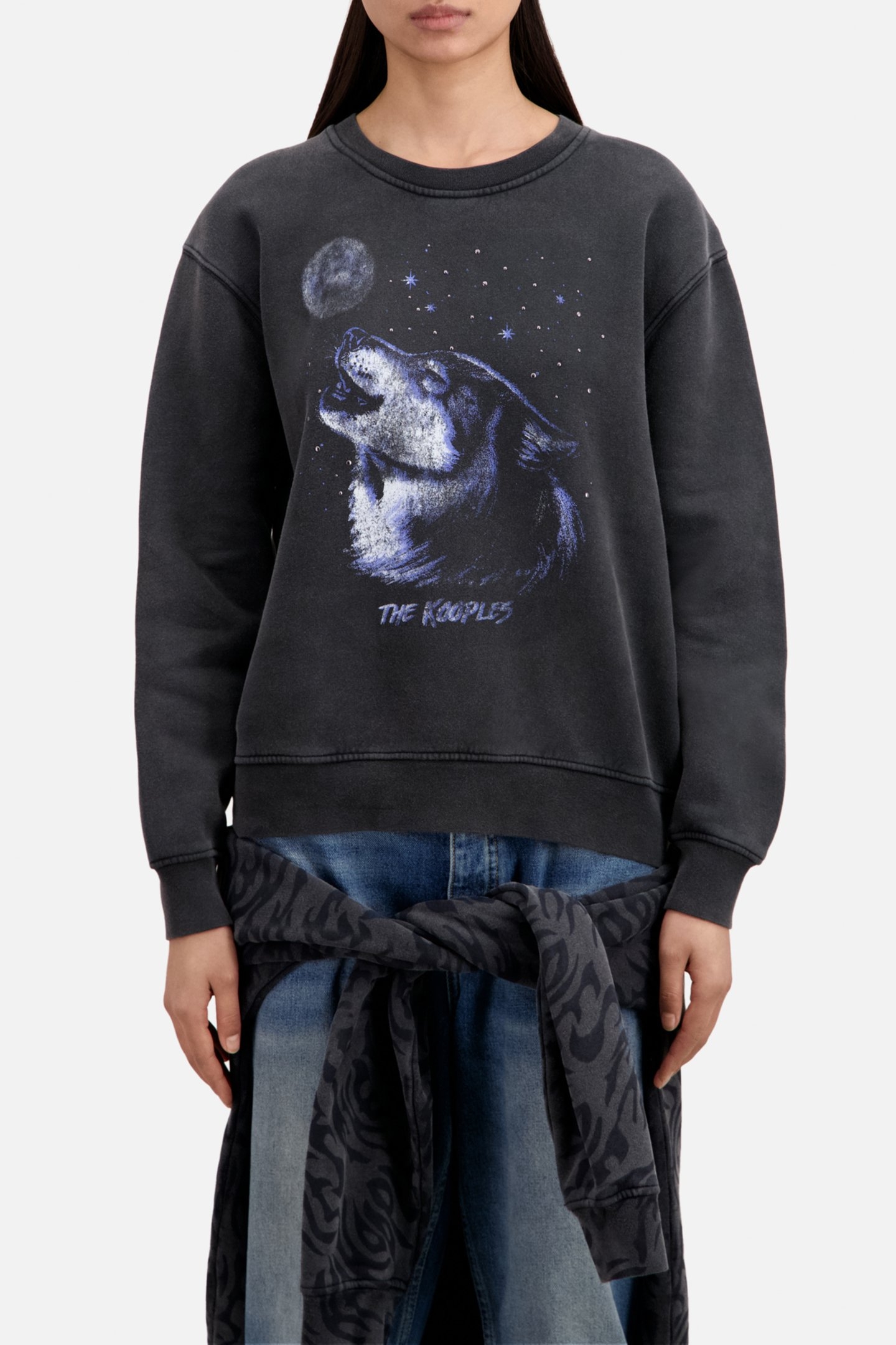 SWEAT WASH WITH WOLF PRINT BLACK WASHED 1