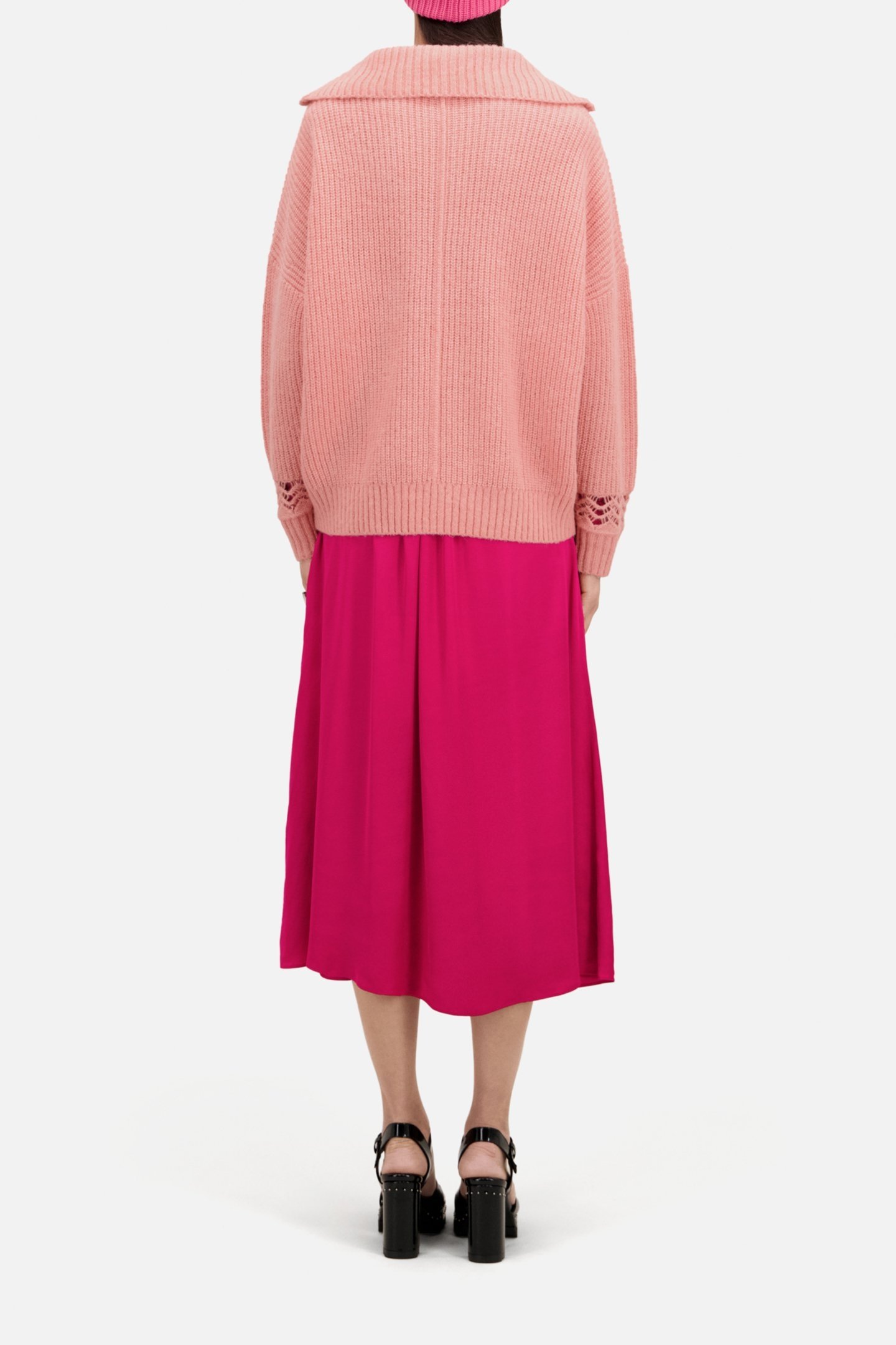TURTLENECK SWEATER IN PEARL AND POINTELLE RIB OLD PINK 2