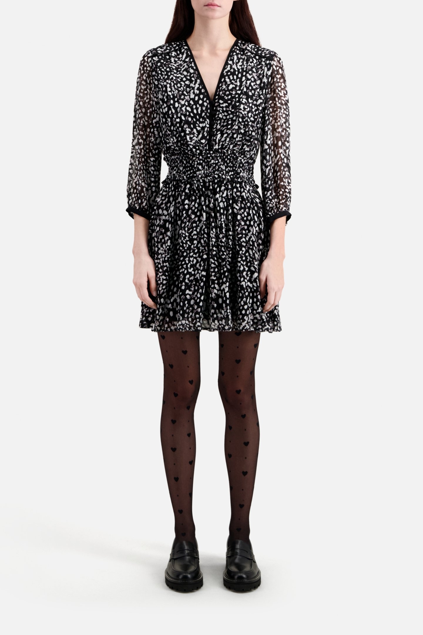 SHORT DRESS WITH 3/4 SLEEVES BLACK WHITE 2