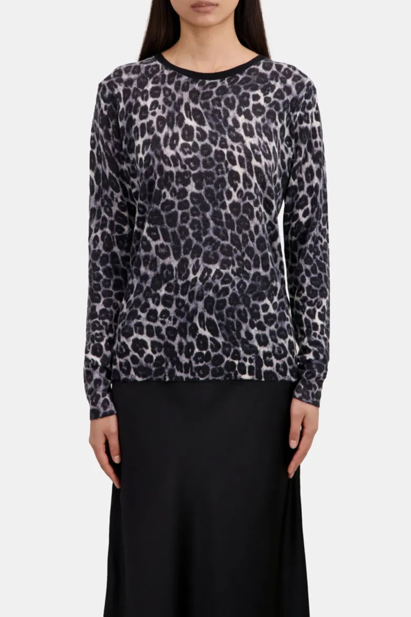 LEOPARD PRINT CASHMERE SWEATER BLACK WHITE 1