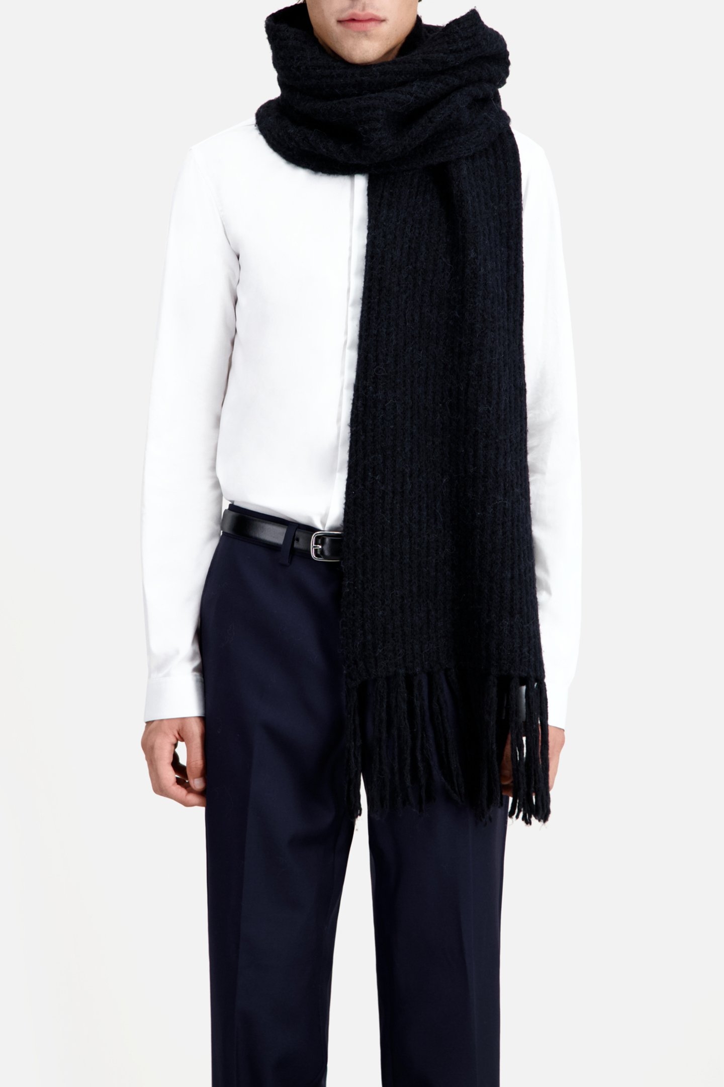 BEADED RIB SCARF WITH FRINGES BLACK 3