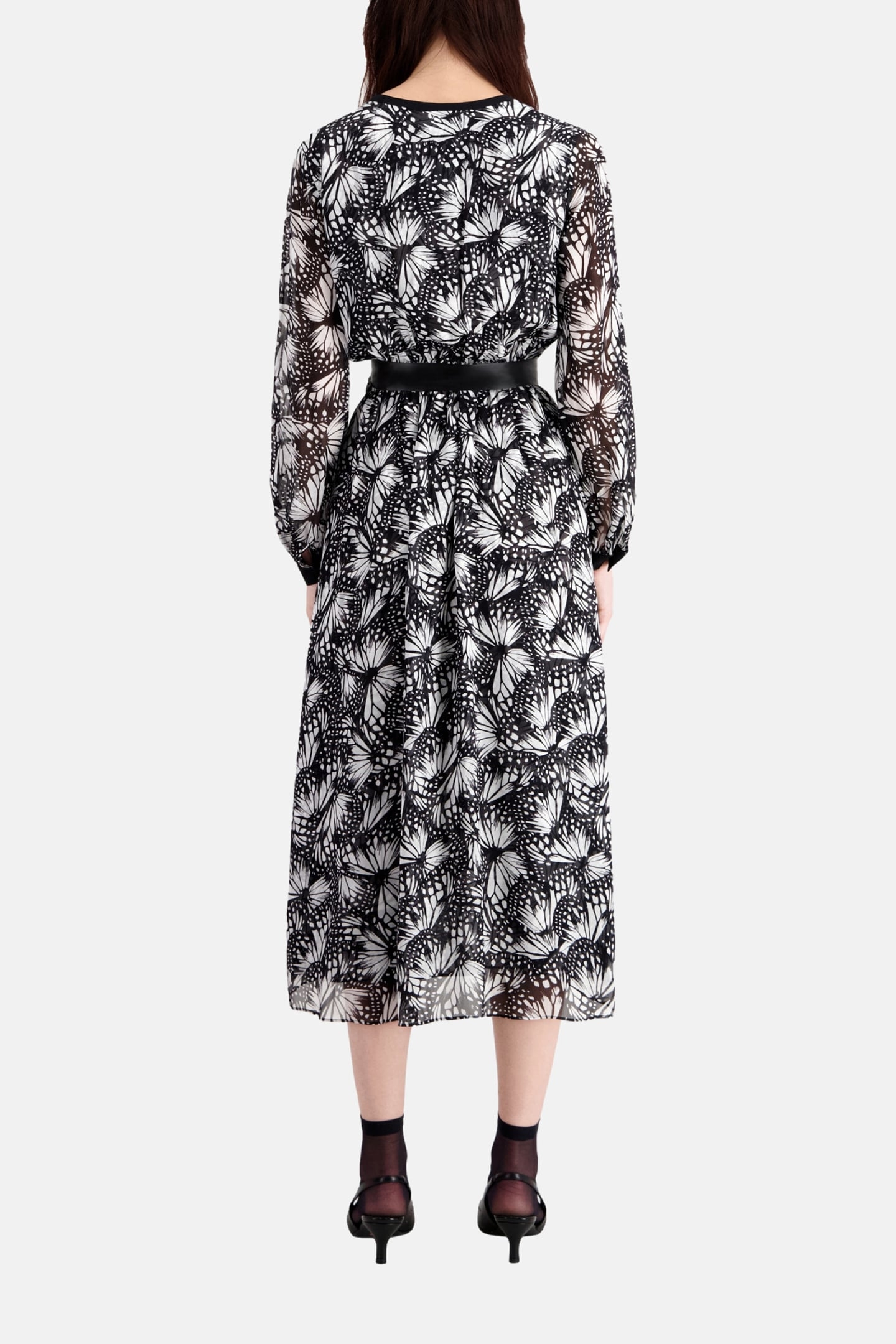 LONG-SLEEVED BUTTON-DOWN DRESS BLACK WHITE 2