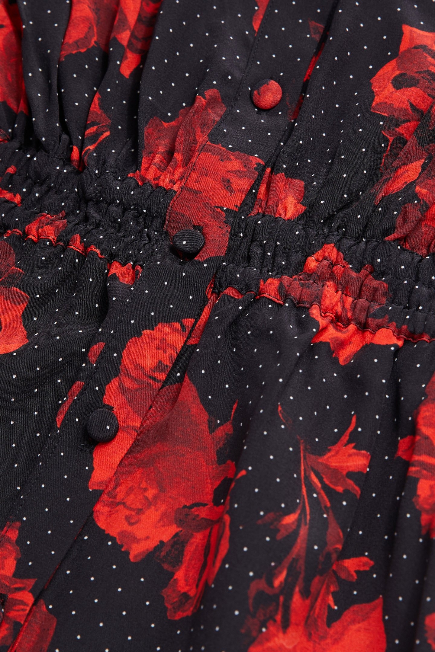 SHORT DRESS WITH BUTTONED PLEATED HIGH NECK BLACK-RED 4