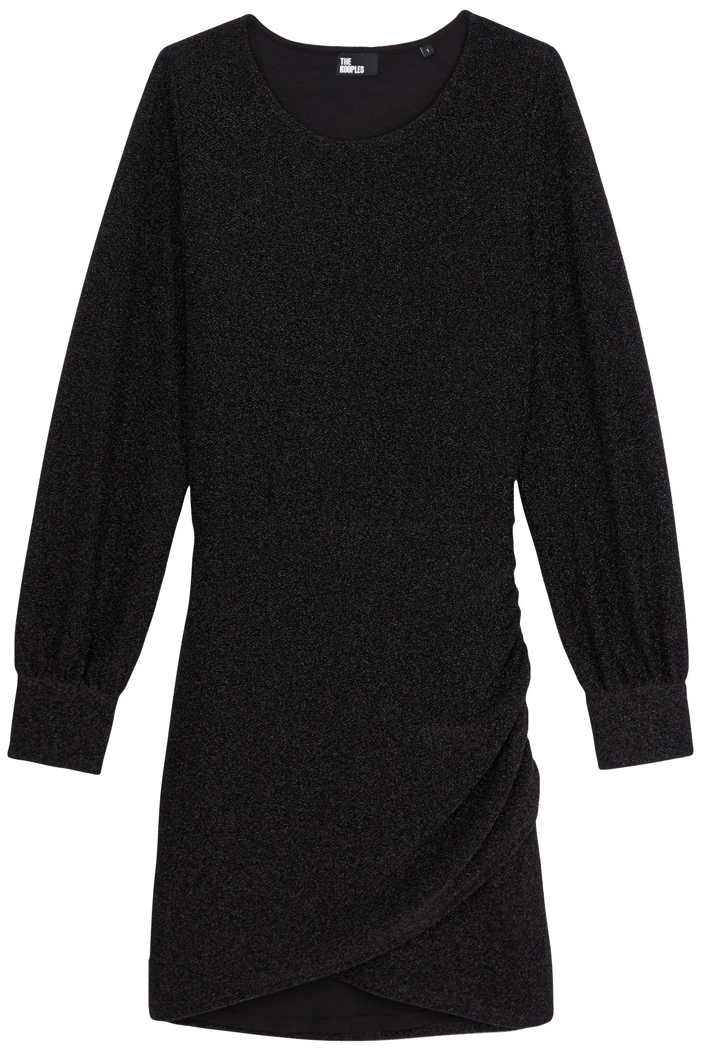 SHORT SEQUIN DRESS WITH DRAPED SKIRT BLACK 1