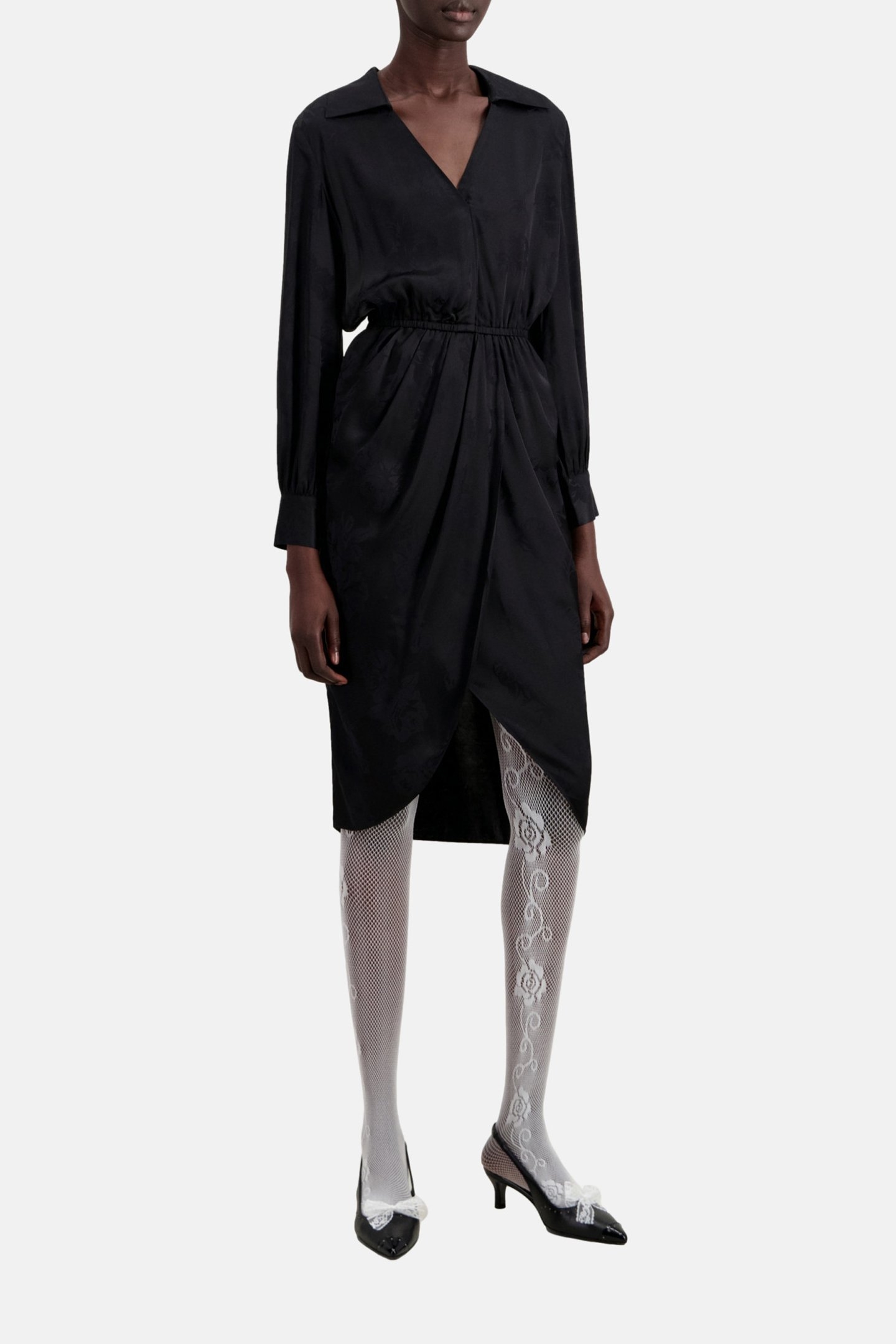 JACQUARD MIDI WRAP DRESS BLACK 5