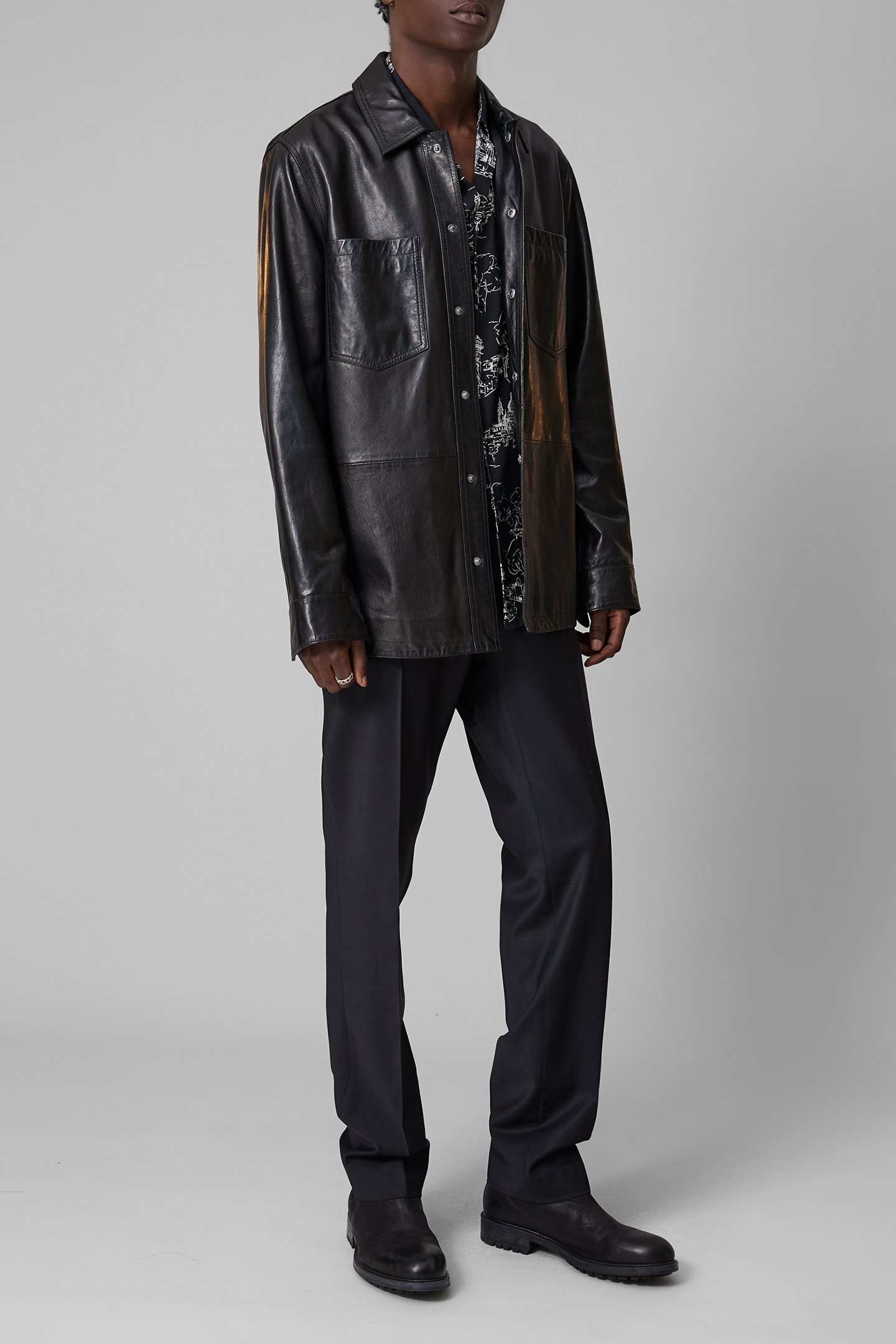 BLACK LEATHER OVERSHIRT JACKET 3