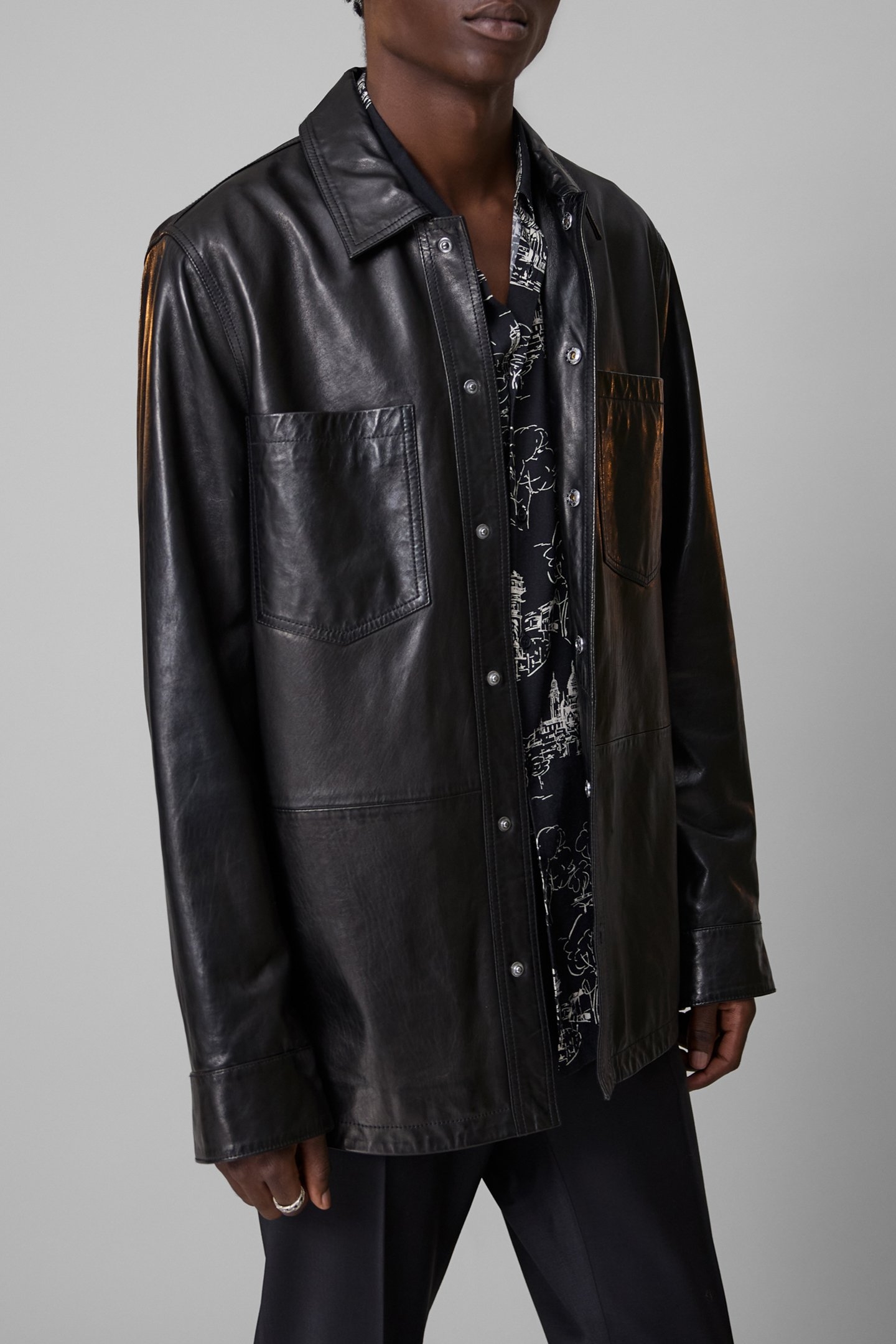 BLACK LEATHER OVERSHIRT JACKET 1