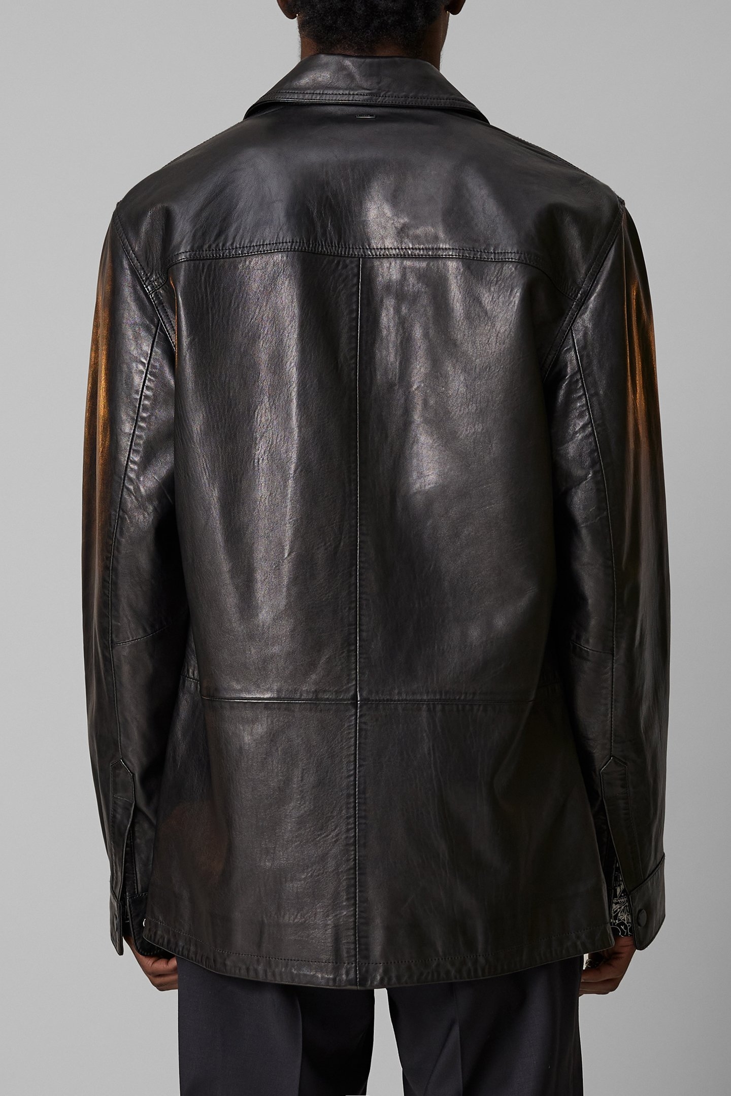 BLACK LEATHER OVERSHIRT JACKET 2