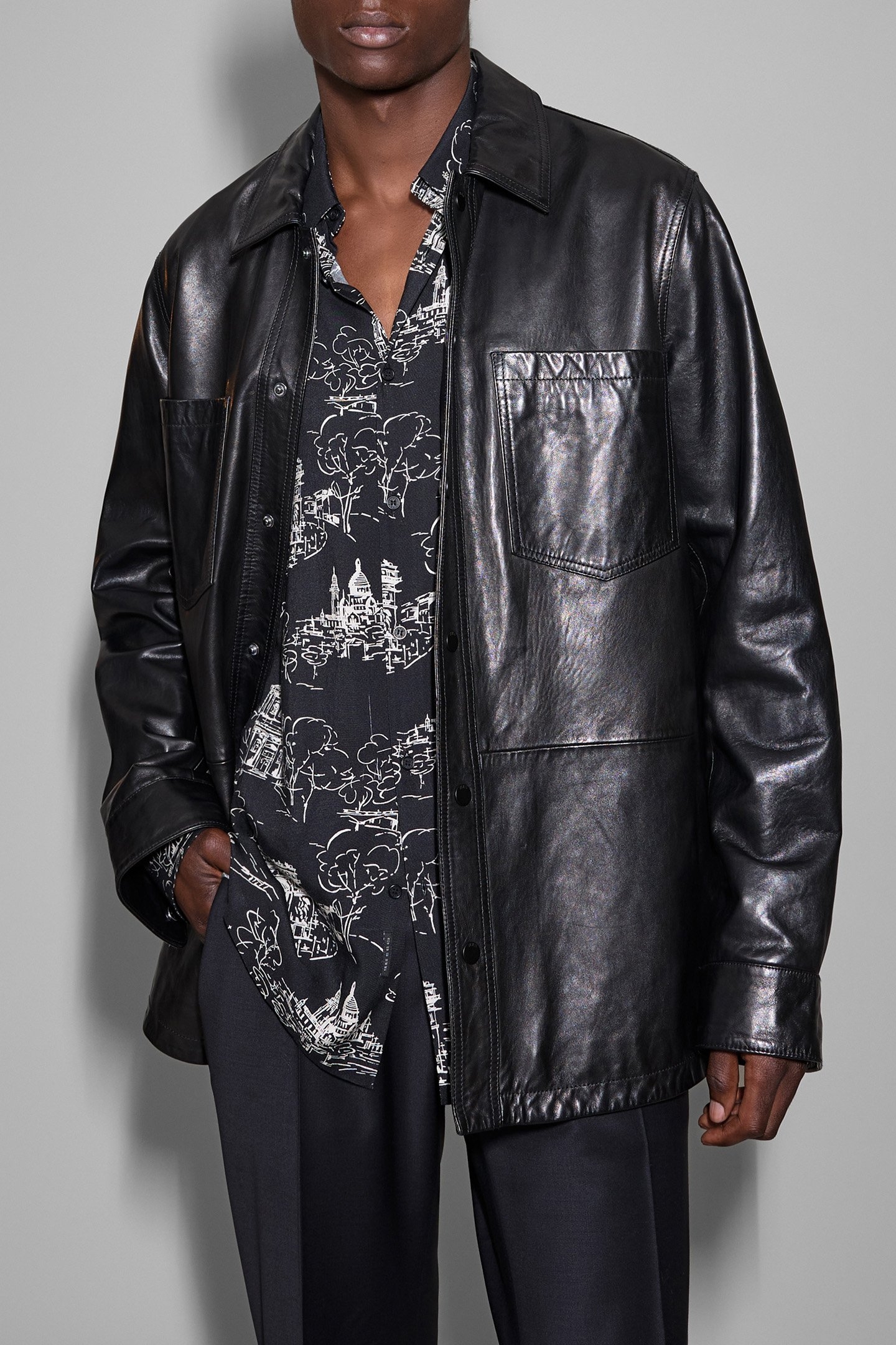 BLACK LEATHER OVERSHIRT JACKET 6