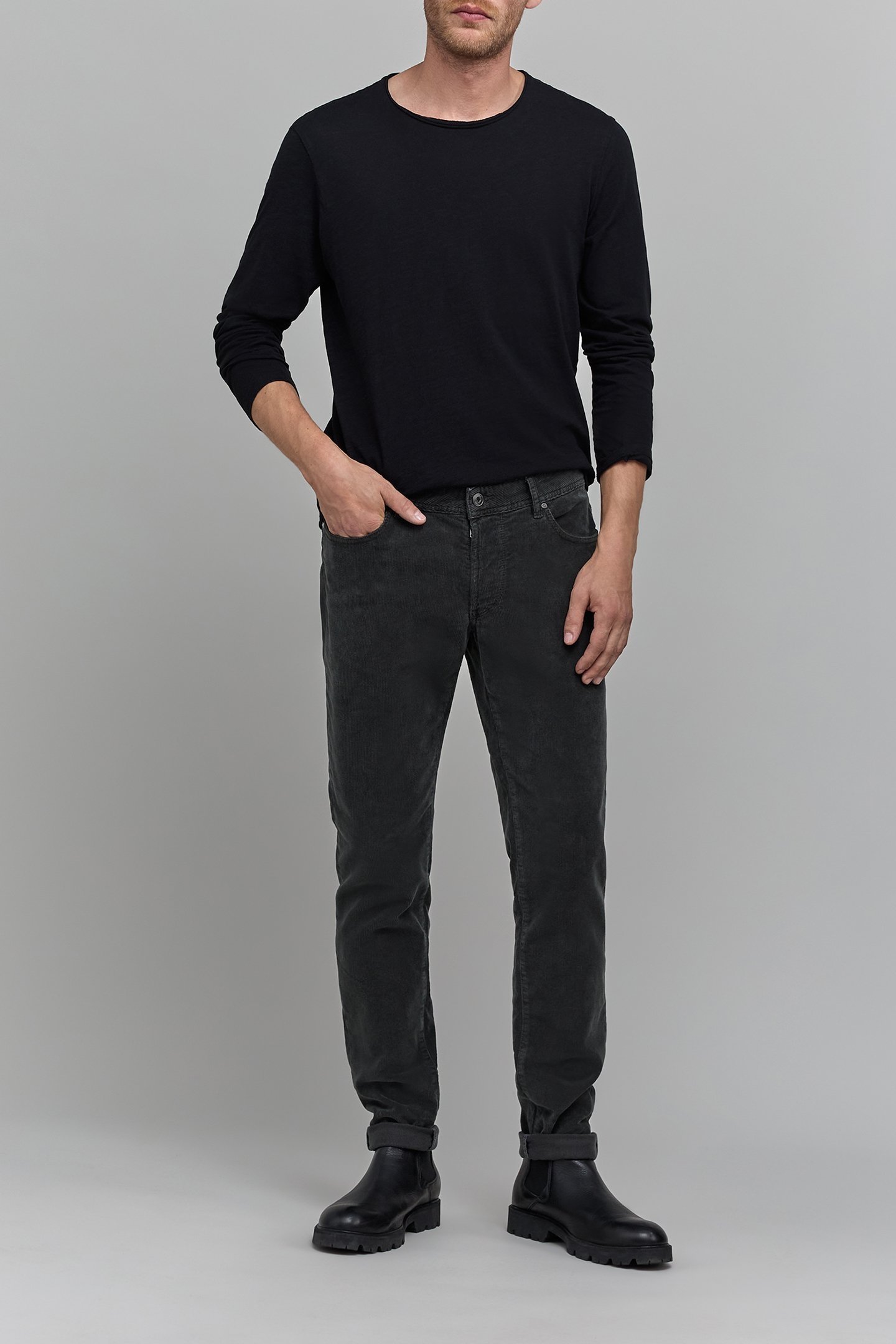 SLIM BITUMEN CORDUROY PANTS 3