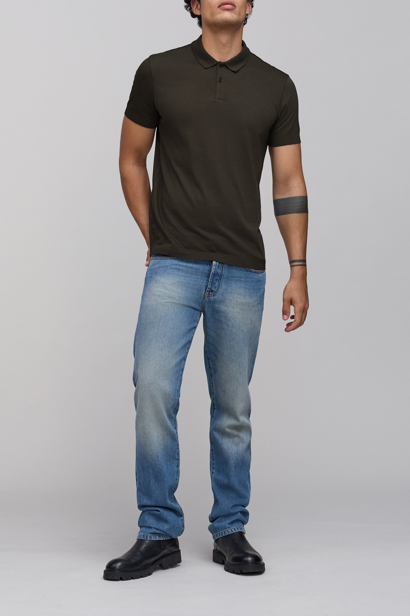 POLO DARK KHAKI COTTON MODAL HOMME 3