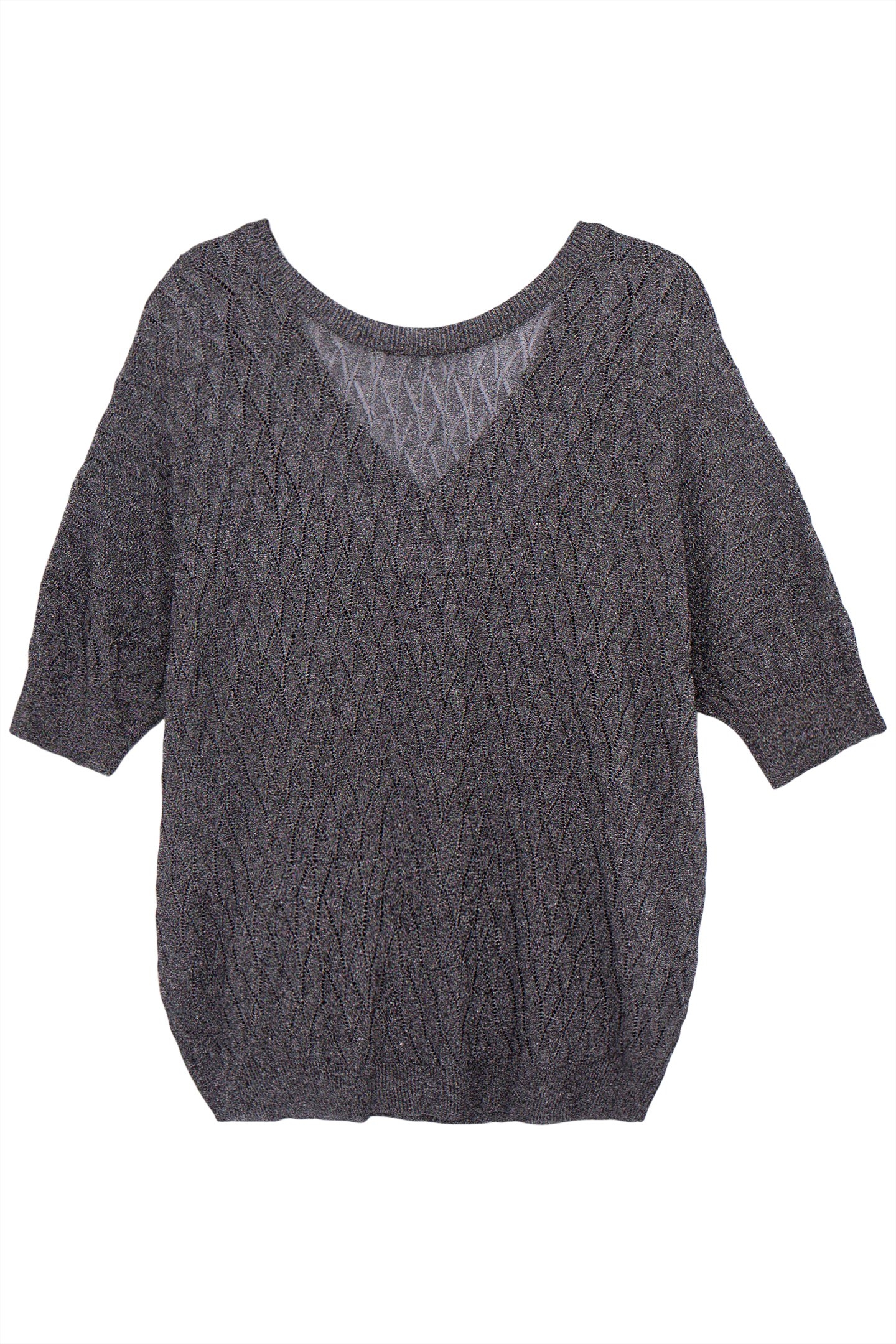 GREY FINE KNIT OPENWORK GRAPHIC SWEATER 4