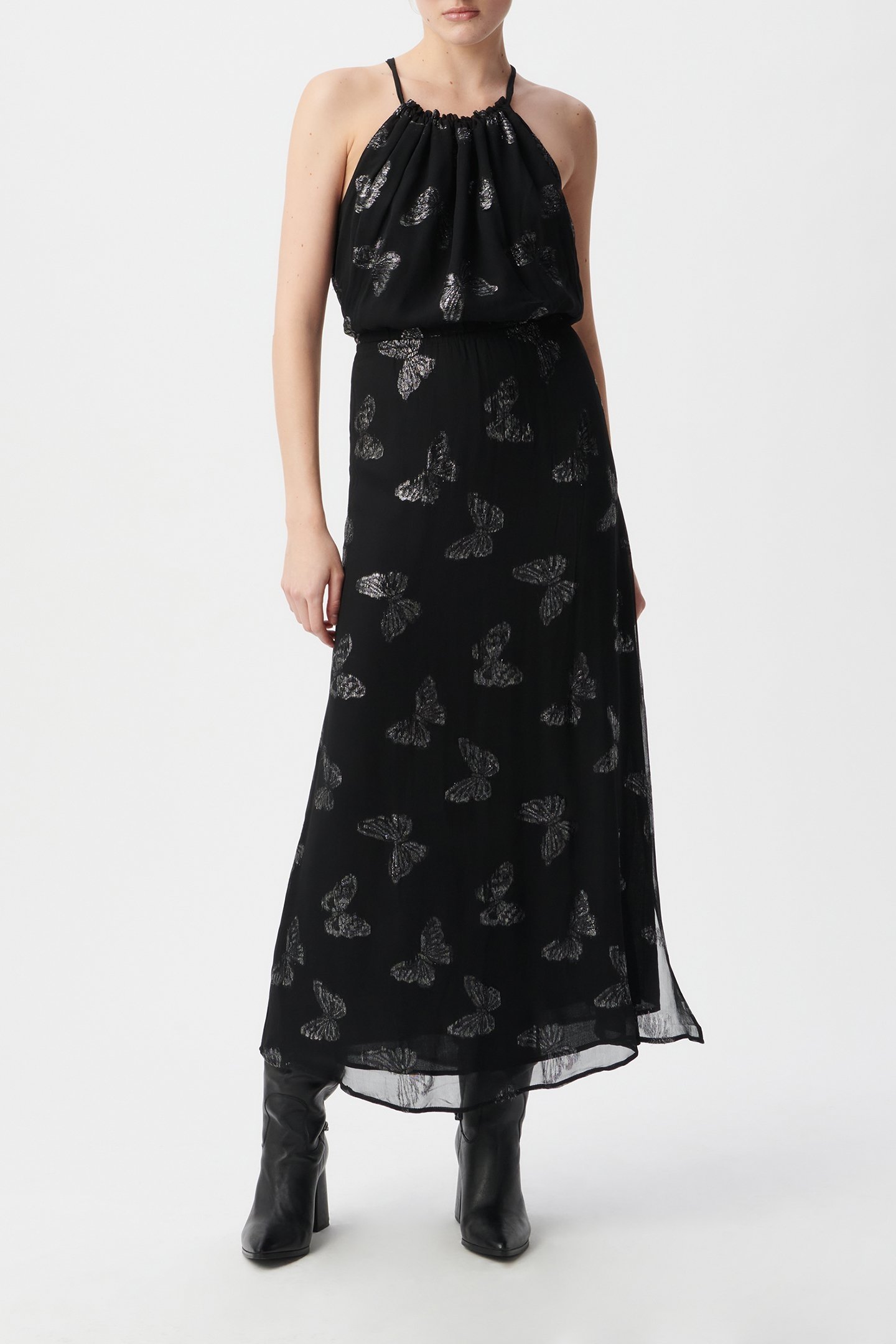 BLACK JACQUARD LUREX BUTTERFLY MAXI DRESS 3