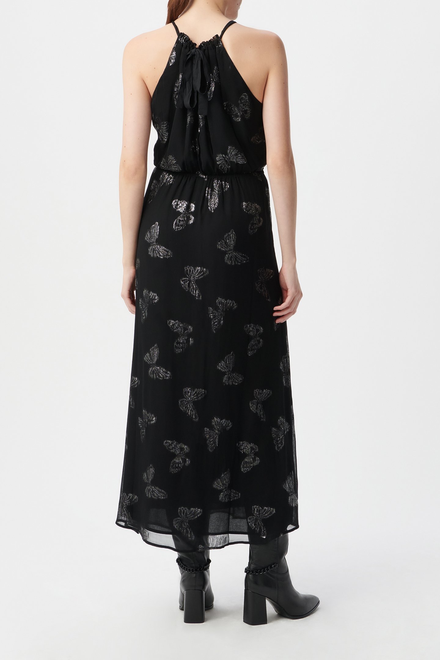 BLACK JACQUARD LUREX BUTTERFLY MAXI DRESS 2