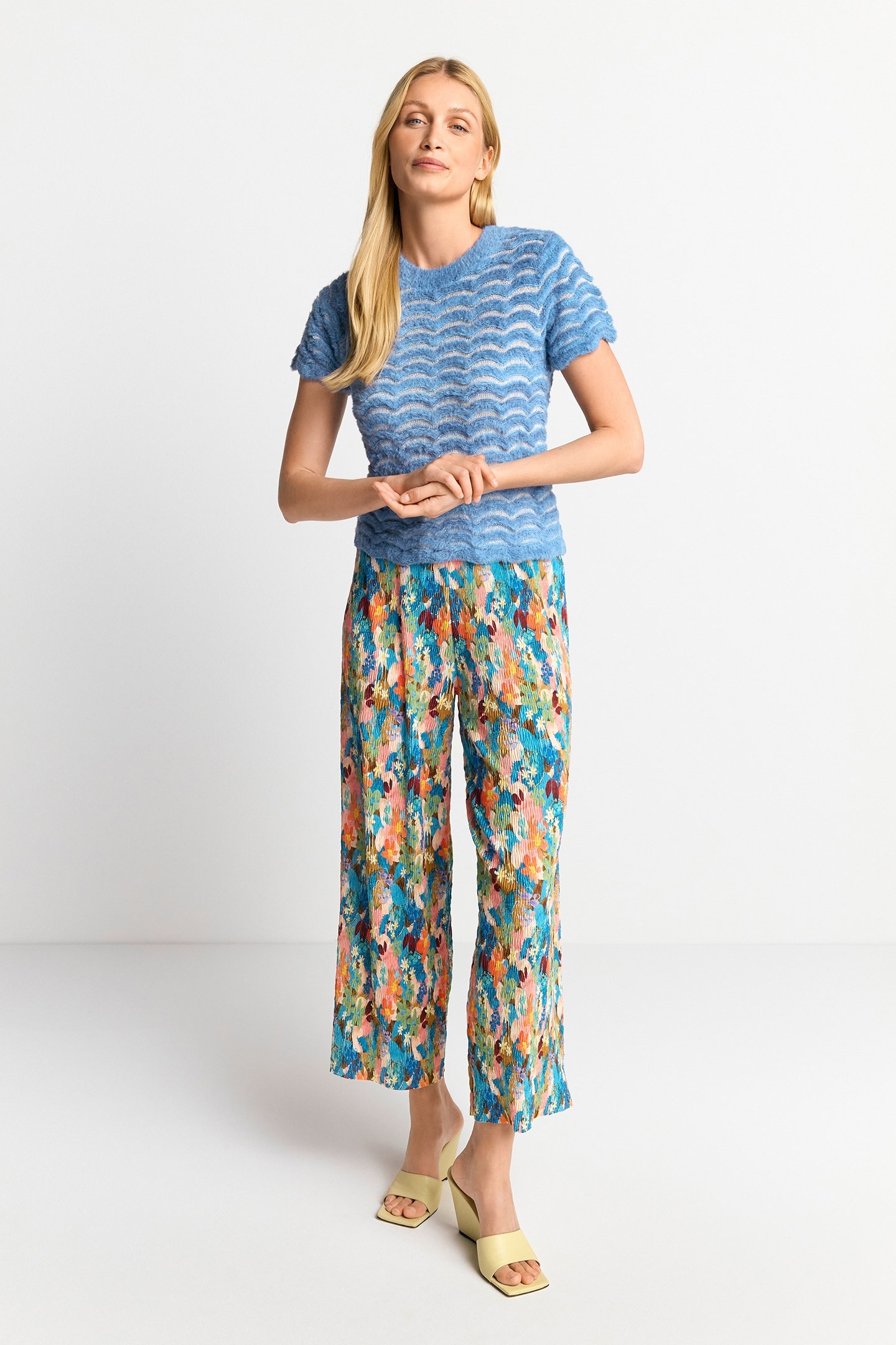 SHORT SLEEVED CREW NECK WITH ZIG ZAG YARN CRUISE BLUE 2