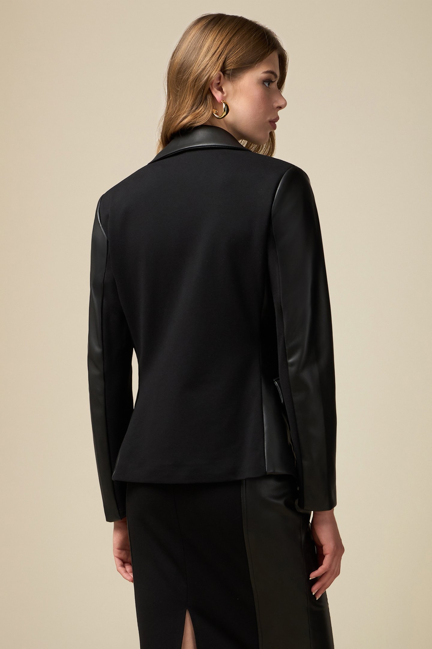 DUAL FABRIC BLAZER JACKET BLACK 2