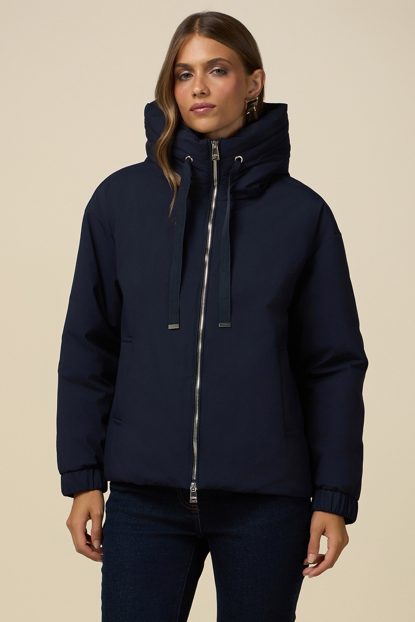 SMOOTH DOWN JACKET WITH HOOD BLUE 1