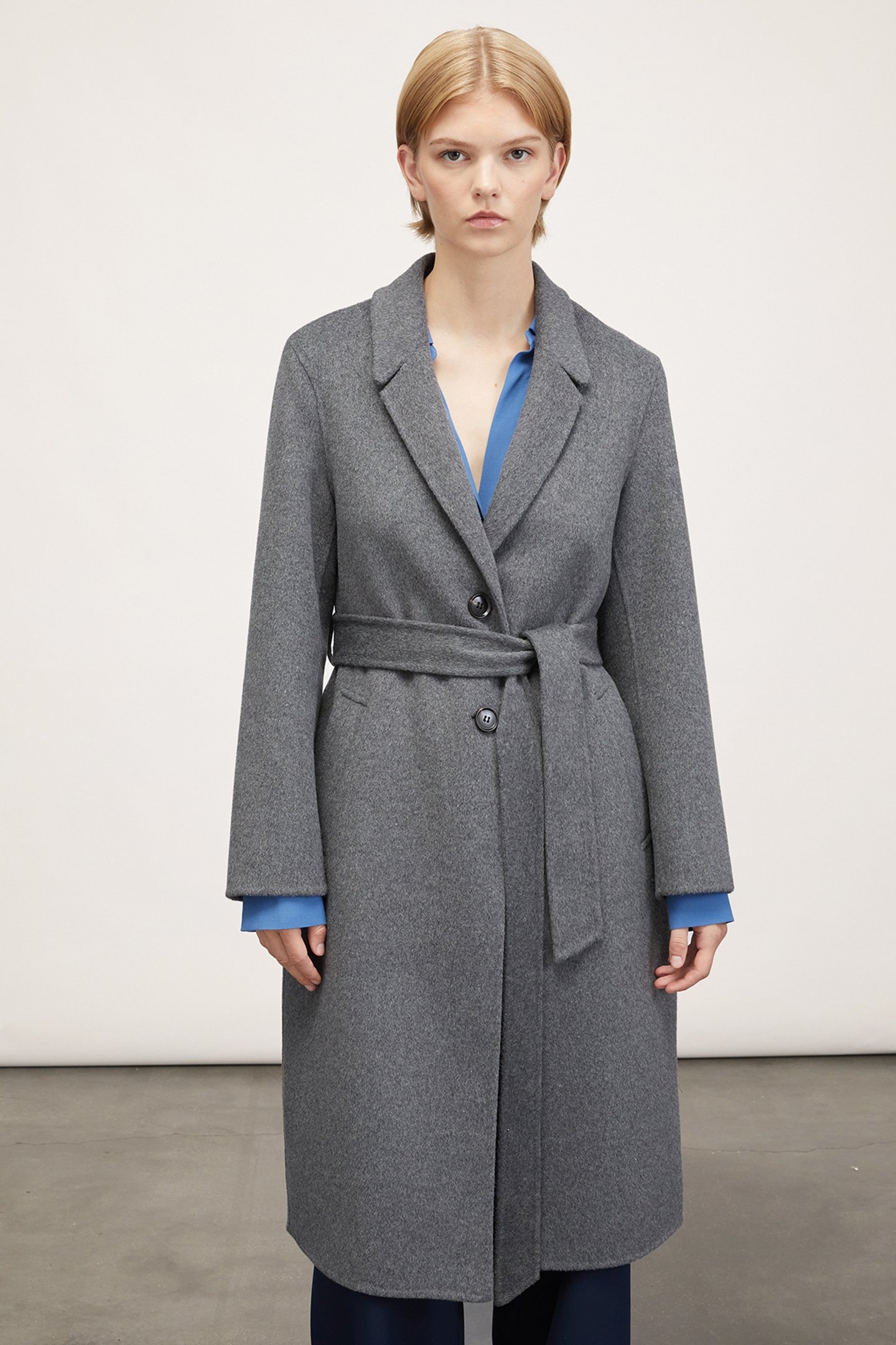 SINGLE-BREASTED DOUBLE CLOTH MIDI COAT GREY 1