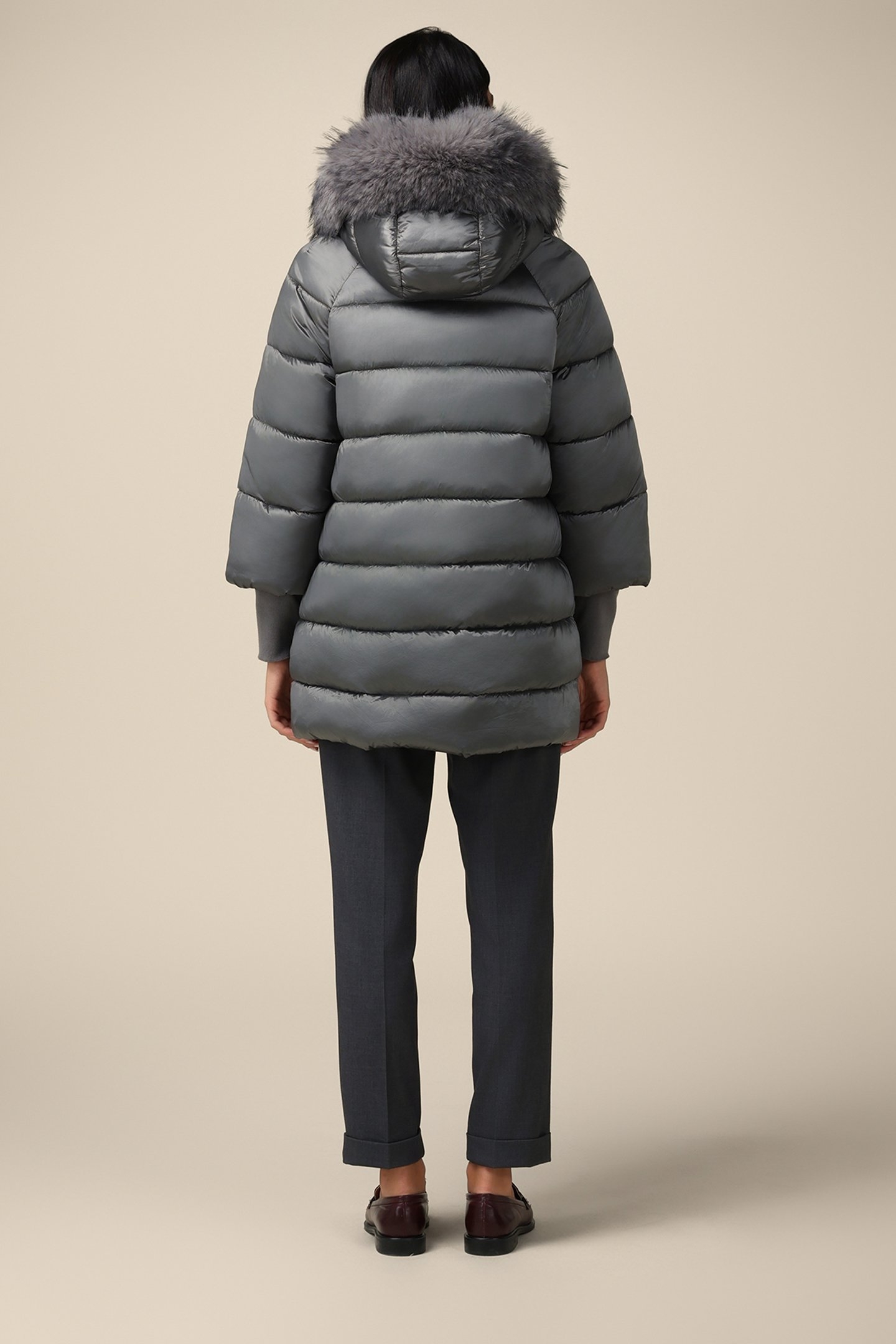MIDI DOWN JACKET WITH HOOD AND CUFFS GREY 2