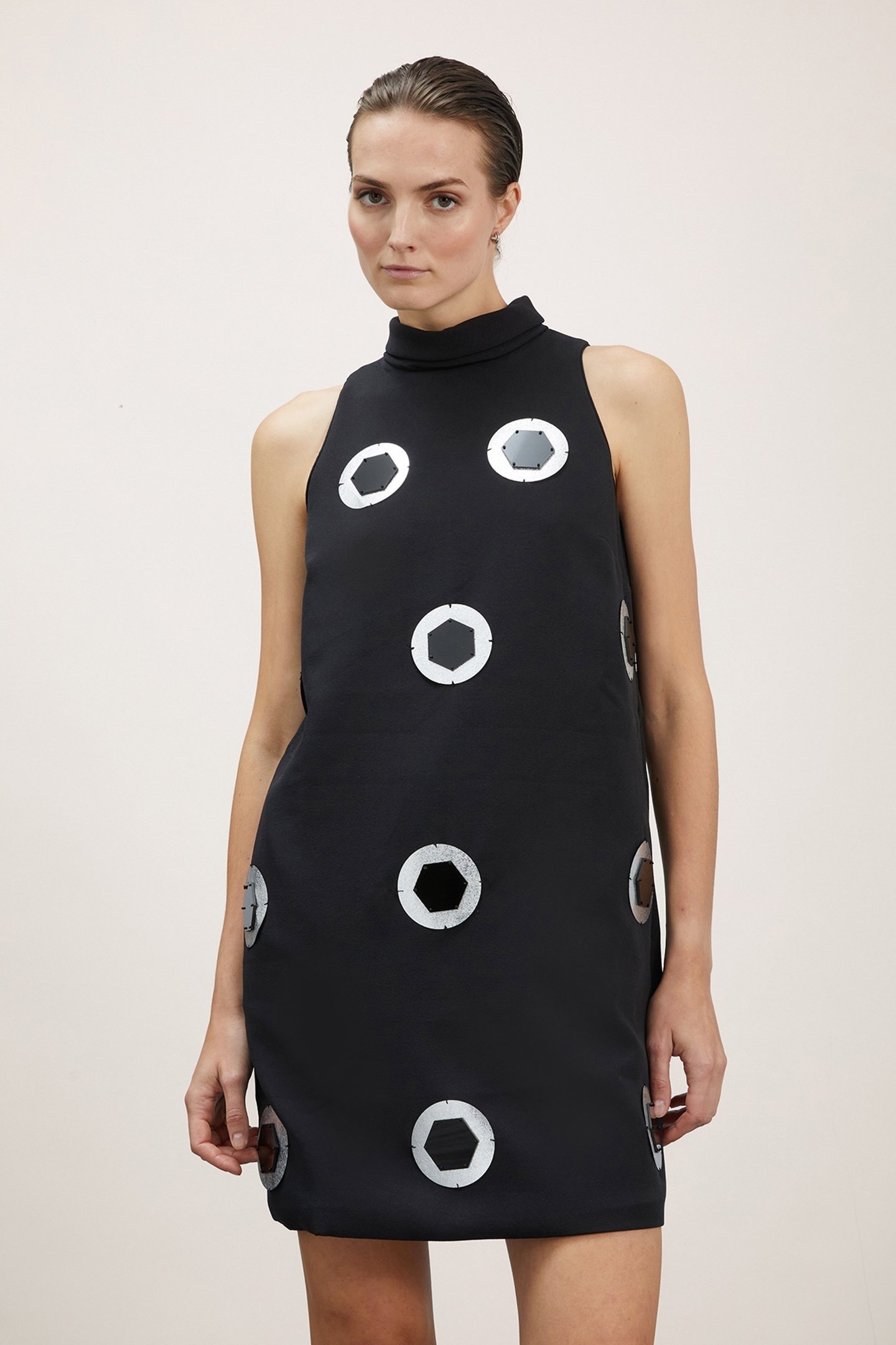 FLARED DRESS WITH EMBROIDERED DETAILS BLACK 1