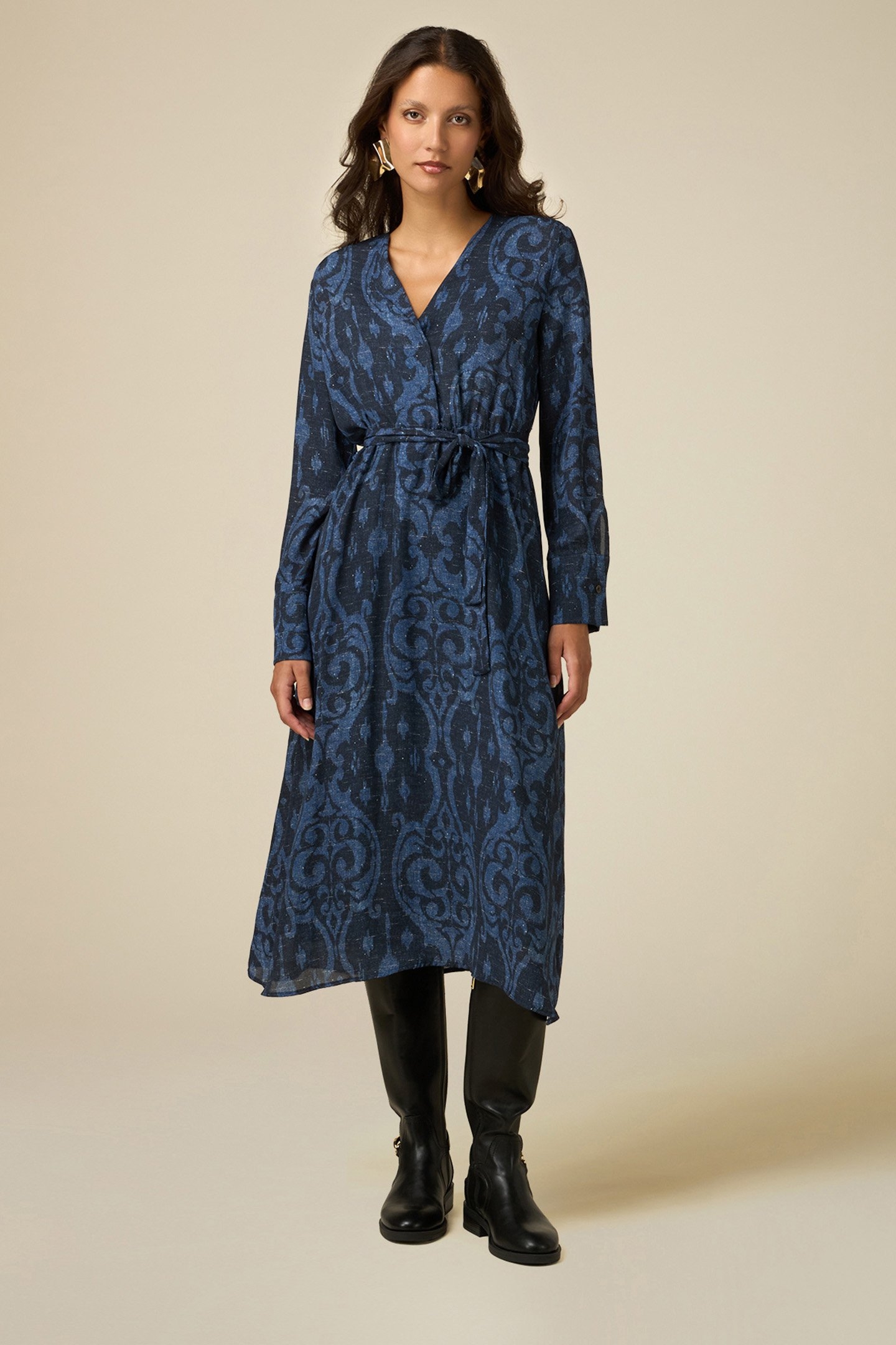 PATTERNED MIDI DRESS BLUE 1